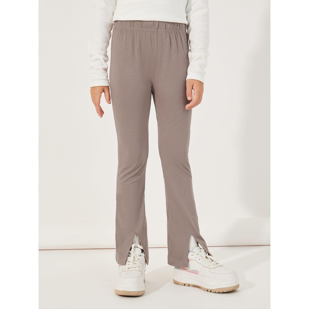 Styli Solid Flared Leggings with Split Hem-girls-clothing-bottoms-leggings-image-1