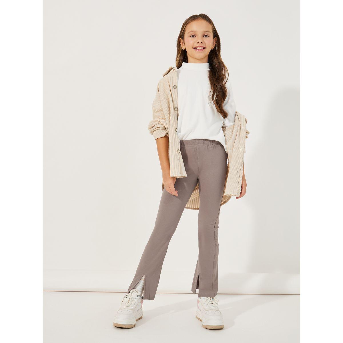 Styli Solid Flared Leggings with Split Hem-girls-clothing-bottoms-leggings-image-2