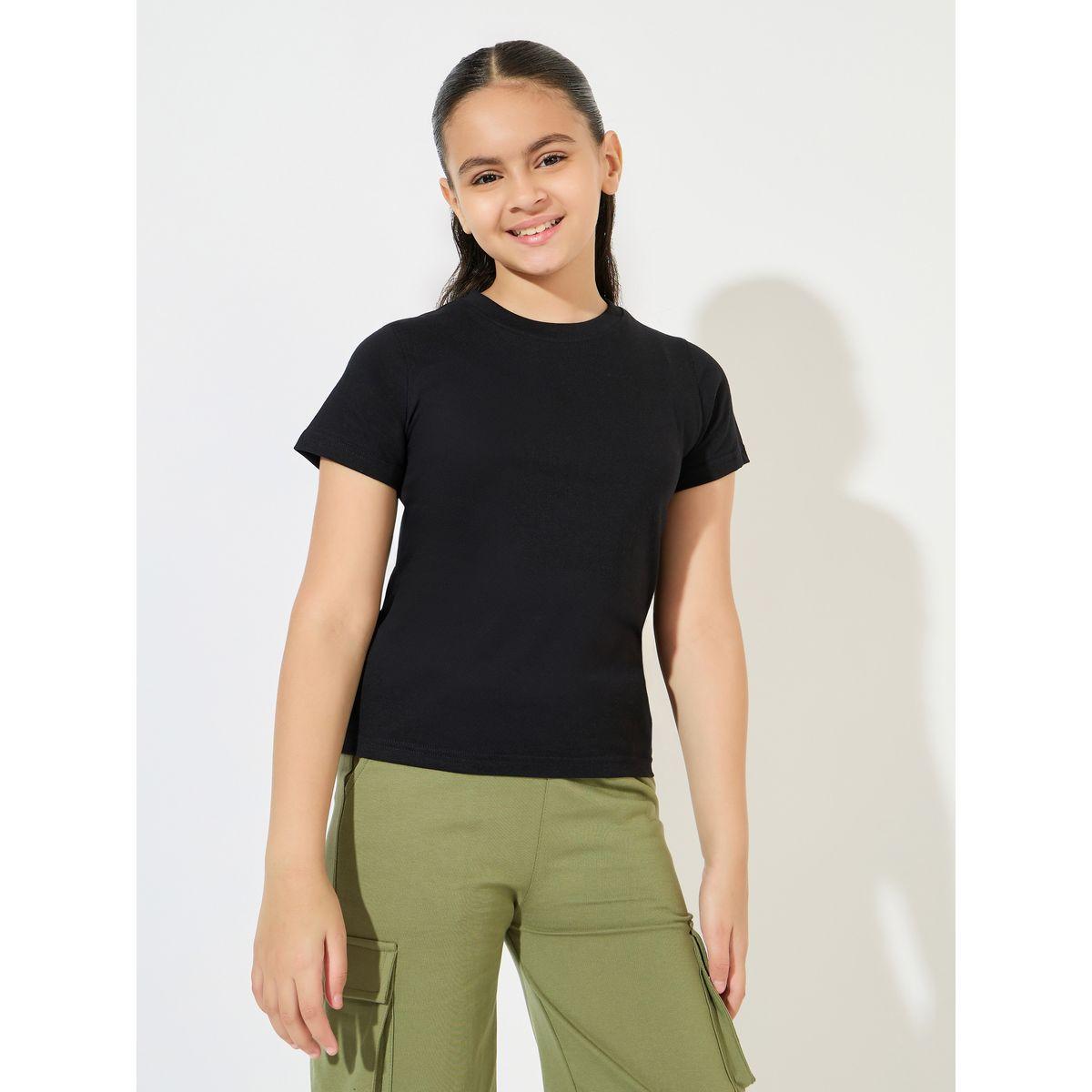 Styli Solid Round Neck T-Shirt-girls-clothing-tshirts-image-1