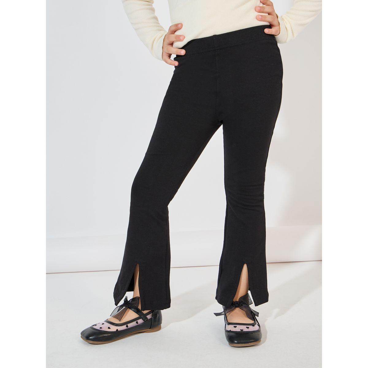 Styli Plain Flared Leggings with Split Hem-girls-clothing-bottoms-leggings-image-1