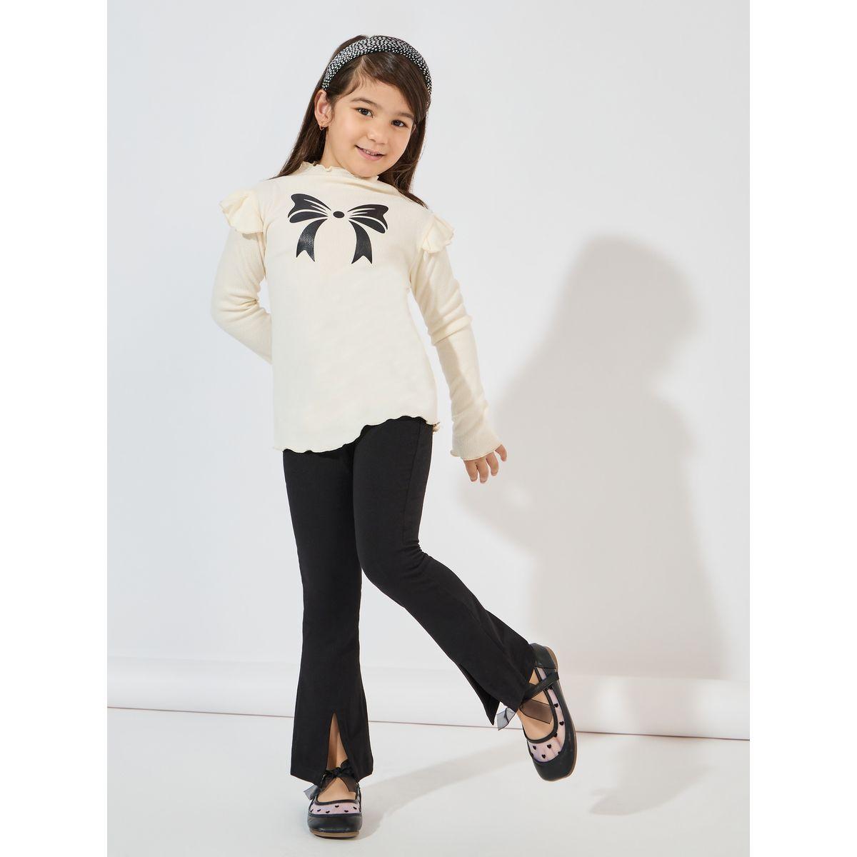 Styli Plain Flared Leggings with Split Hem-girls-clothing-bottoms-leggings-image-2