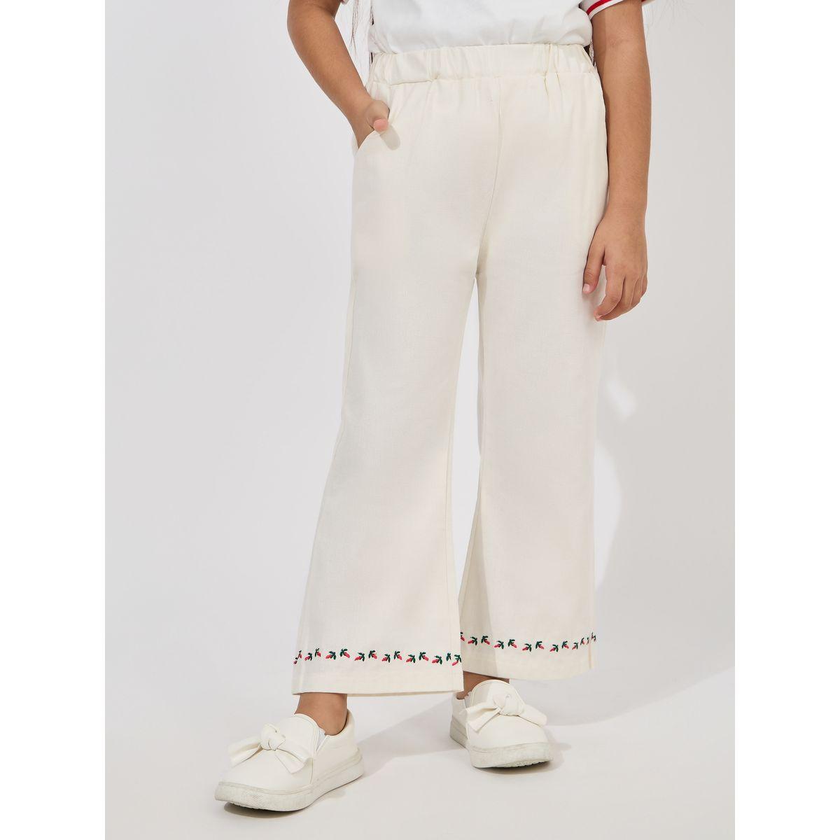 Styli Embroidery Detail Cotton Flared Pants-girls-clothing-bottoms-trousers-image-1