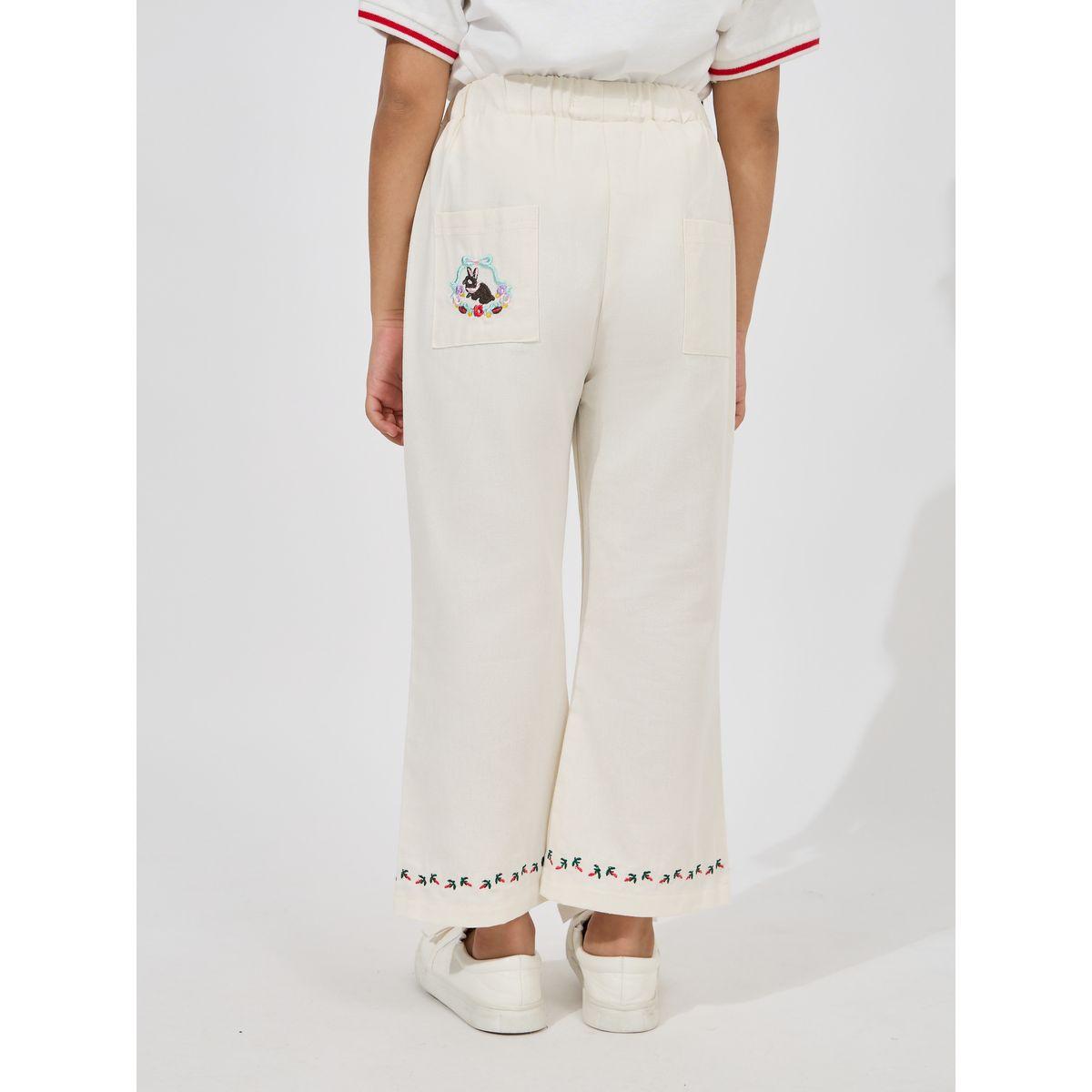 بنطال قطن واسع بتفاصيل مُطرّزة-girls-clothing-bottoms-trousers-image-4