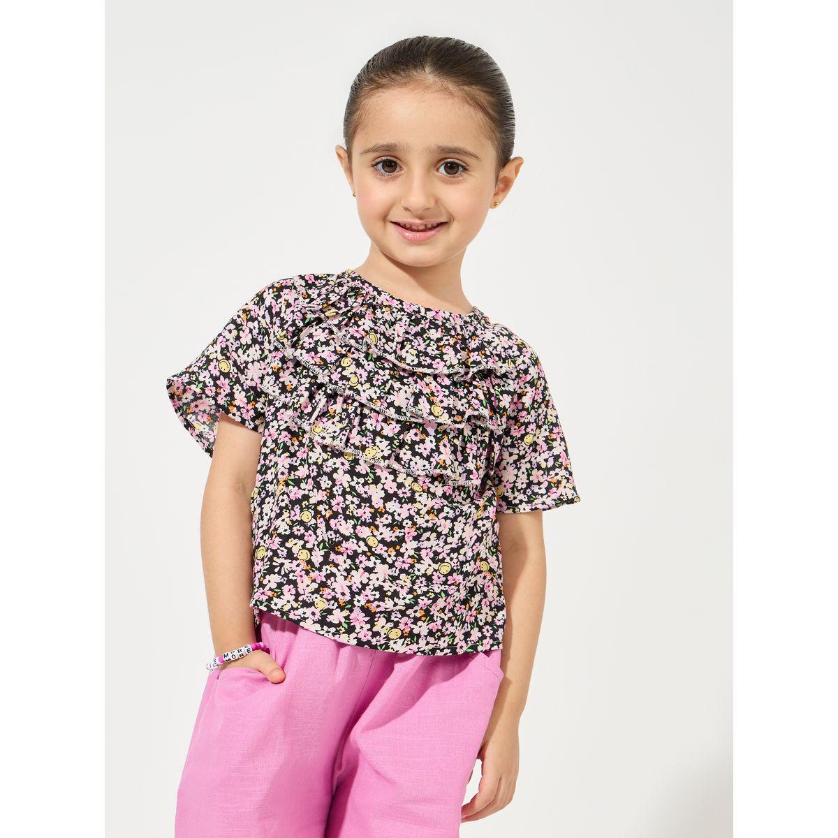 Styli Floral Print Ruffle Top & Shorts Set-girls-clothing-setsandcoords-image-2