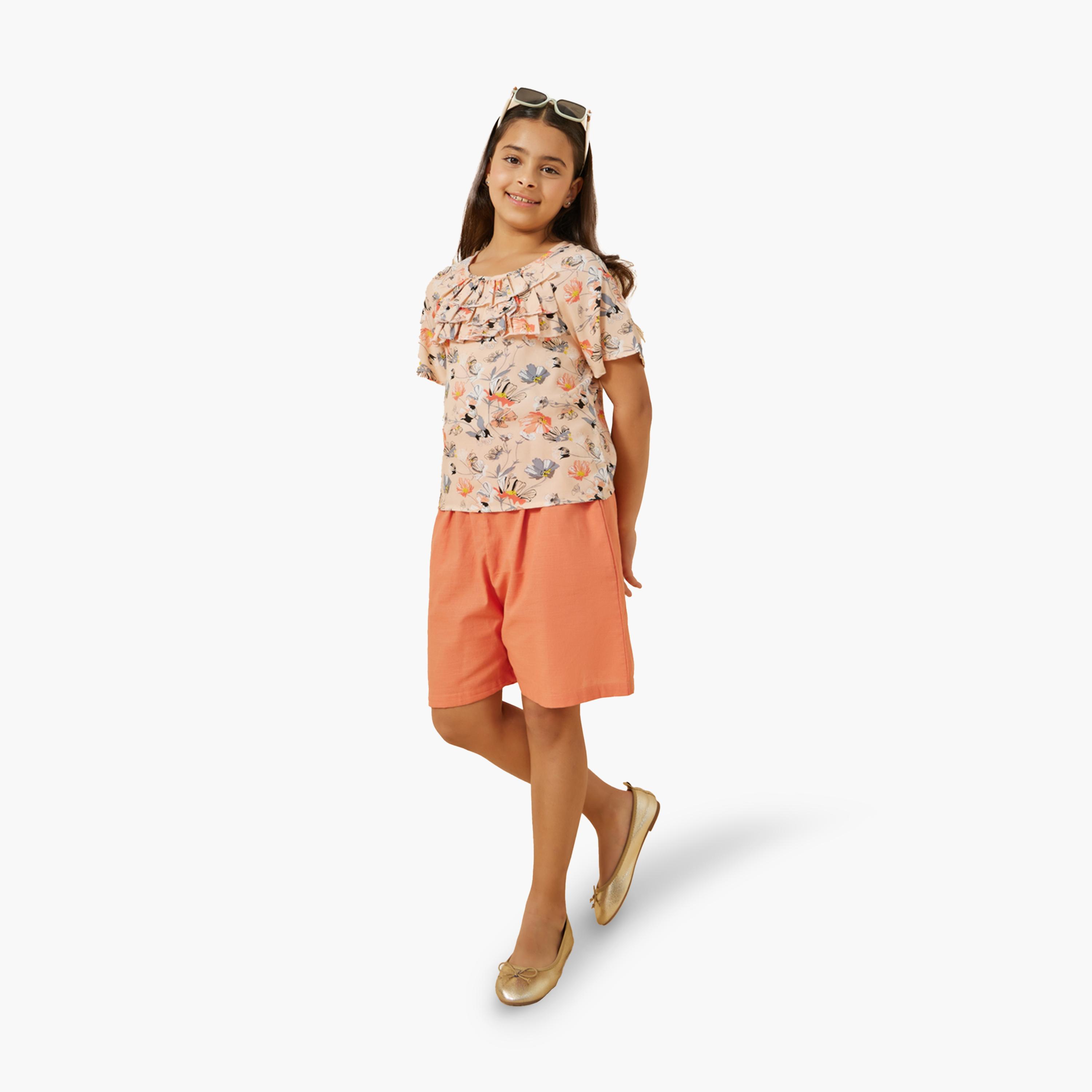 Styli Girls Co Ord Set Printed Top With Short-girls-clothing-tshirts-image-1