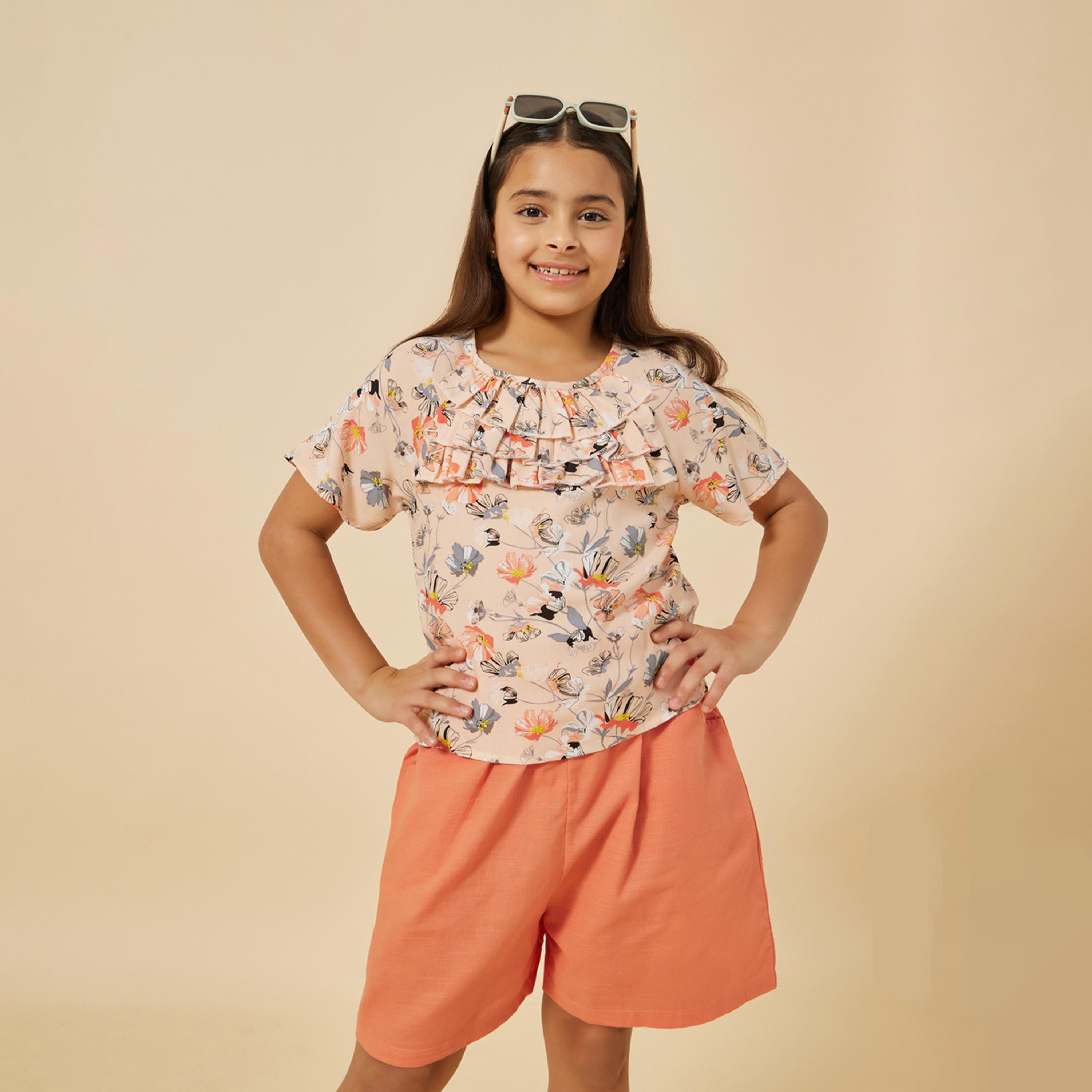 Styli Girls Co Ord Set Printed Top With Short-girls-clothing-tshirts-image-2