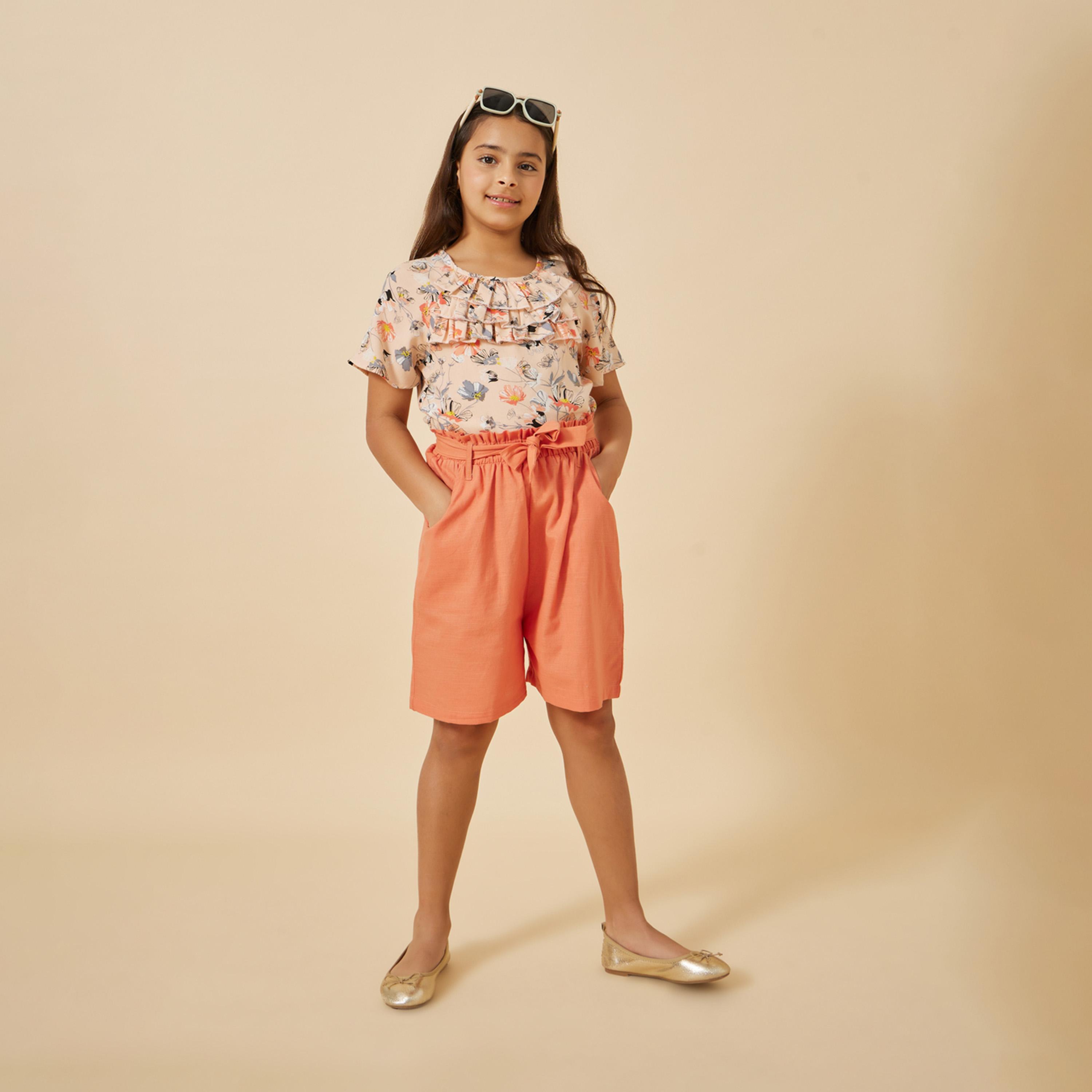 ستايلي - طقم بناتي مكون من بلوزة مطبوعة مع شورت-girls-clothing-tshirts-image-4