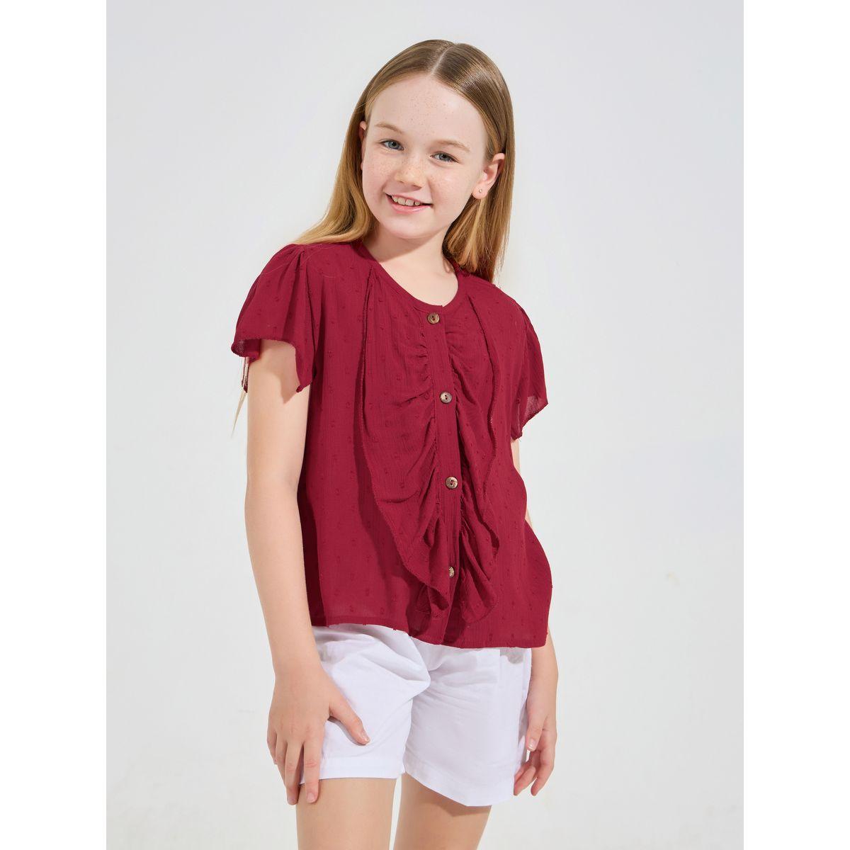 Styli Solid Ruffle Top & Shorts Set-girls-clothing-setsandcoords-image-2