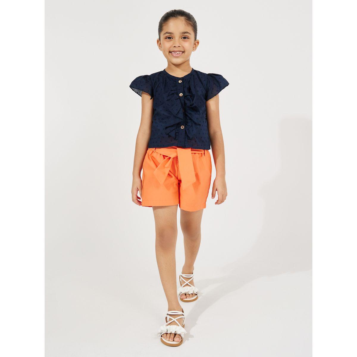 Styli Dobby Ruffled Top & Shorts Set-girls-clothing-setsandcoords-image-1