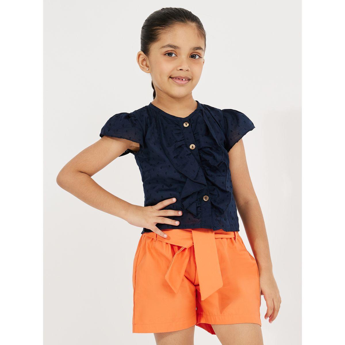 Styli Dobby Ruffled Top & Shorts Set-girls-clothing-setsandcoords-image-2