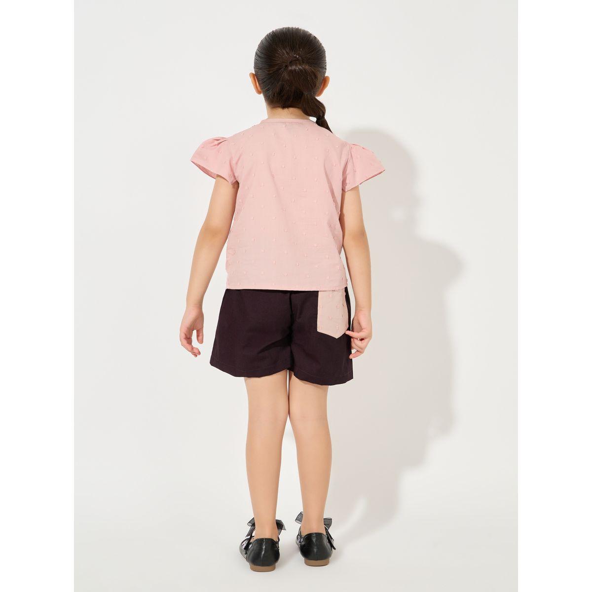 Styli Dobby Ruffled Top & Shorts Set-girls-clothing-setsandcoords-image-4
