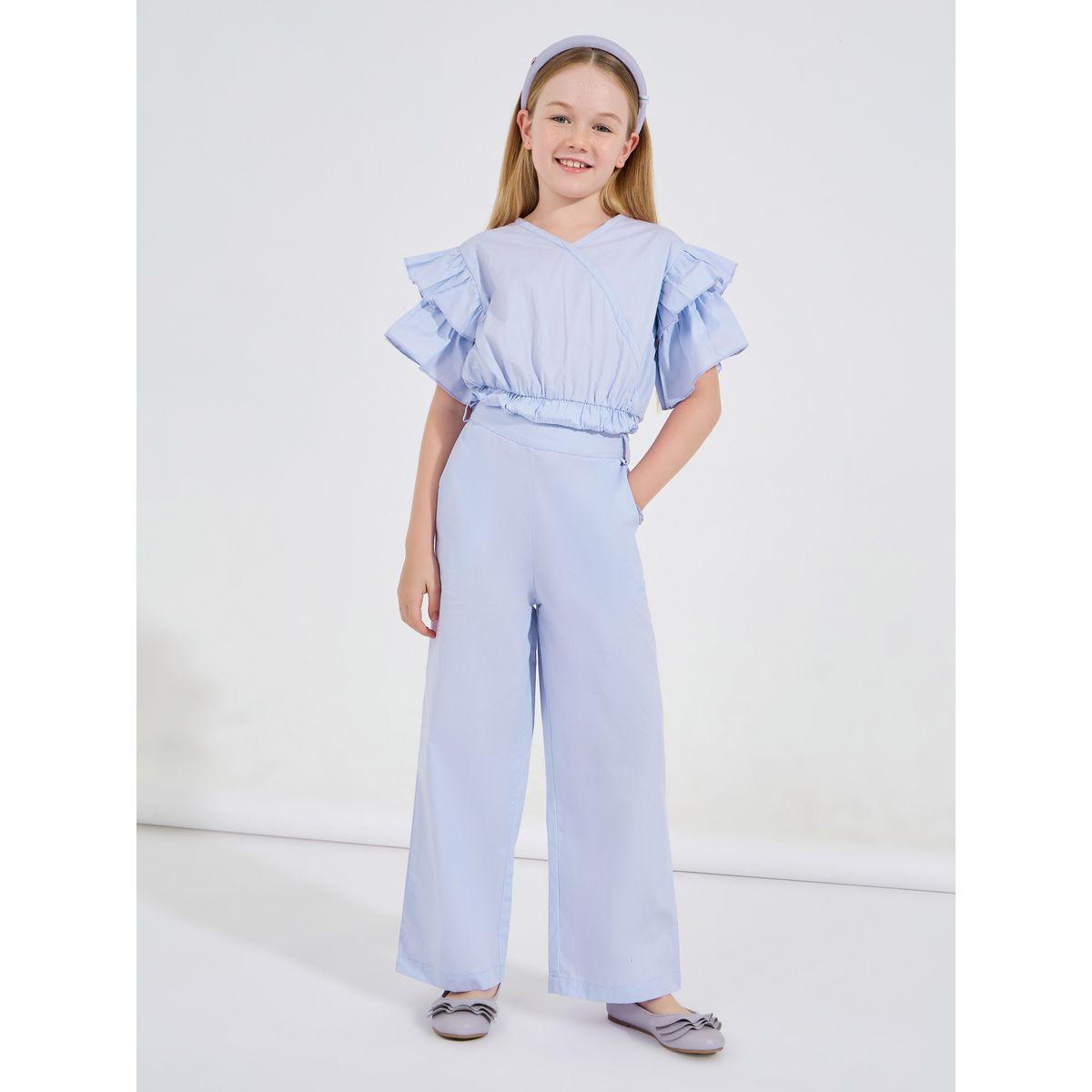 Styli Frill Layered Sleeves Top & Wide Leg Pants Set-girls-clothing-setsandcoords-image-1