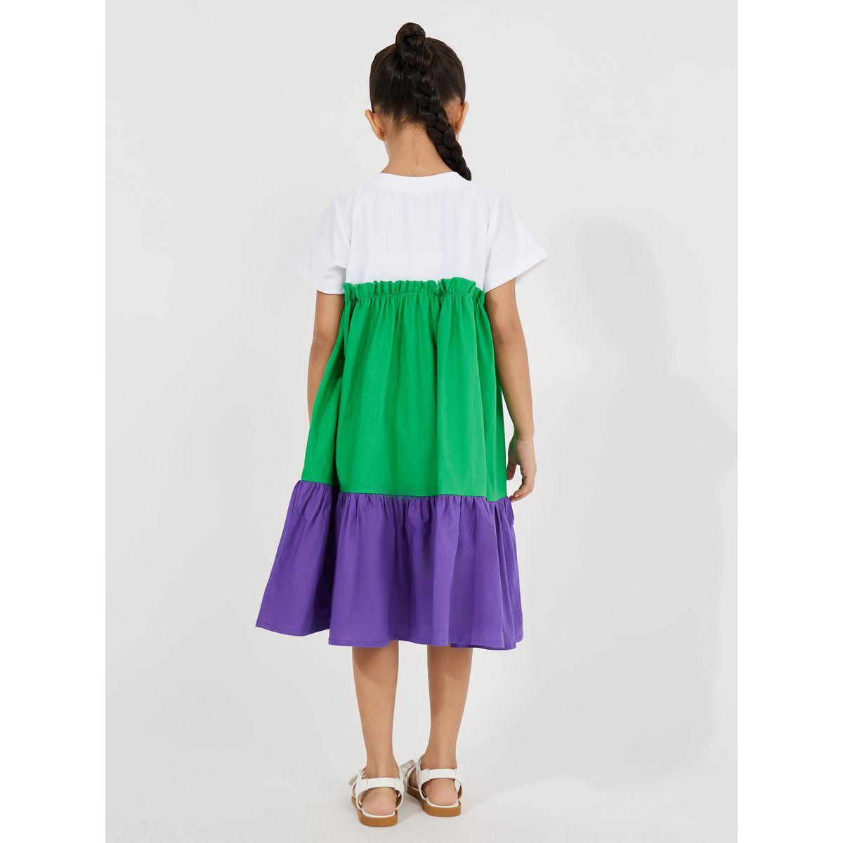 فستان بنمط كتل الالوان مع ياقة دائرية وكسرات-girls-clothing-dressesandjumpsuits-image-4
