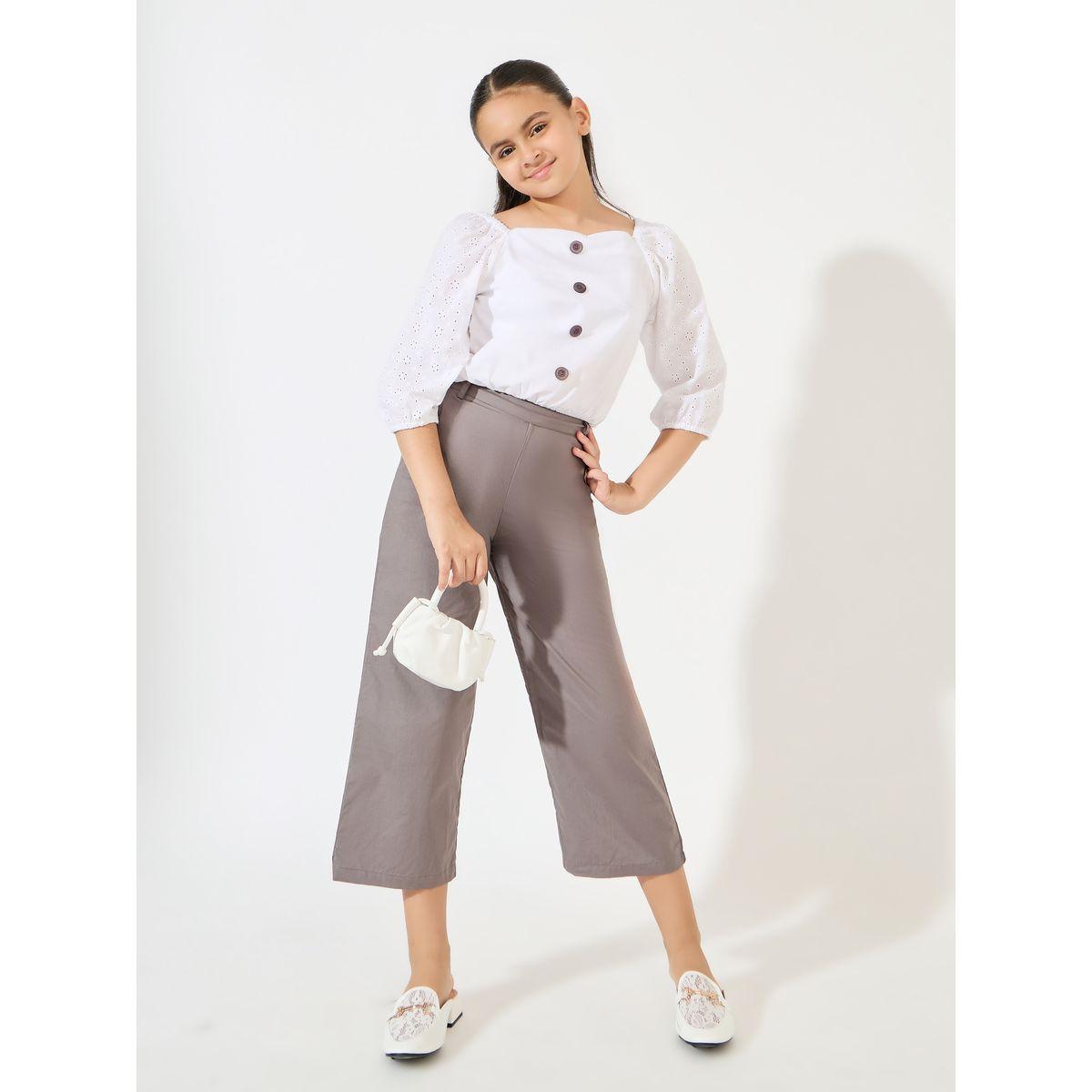 Styli Solid 3/4 Sleeve Top & Wide Leg Pants Set-girls-clothing-setsandcoords-image-1