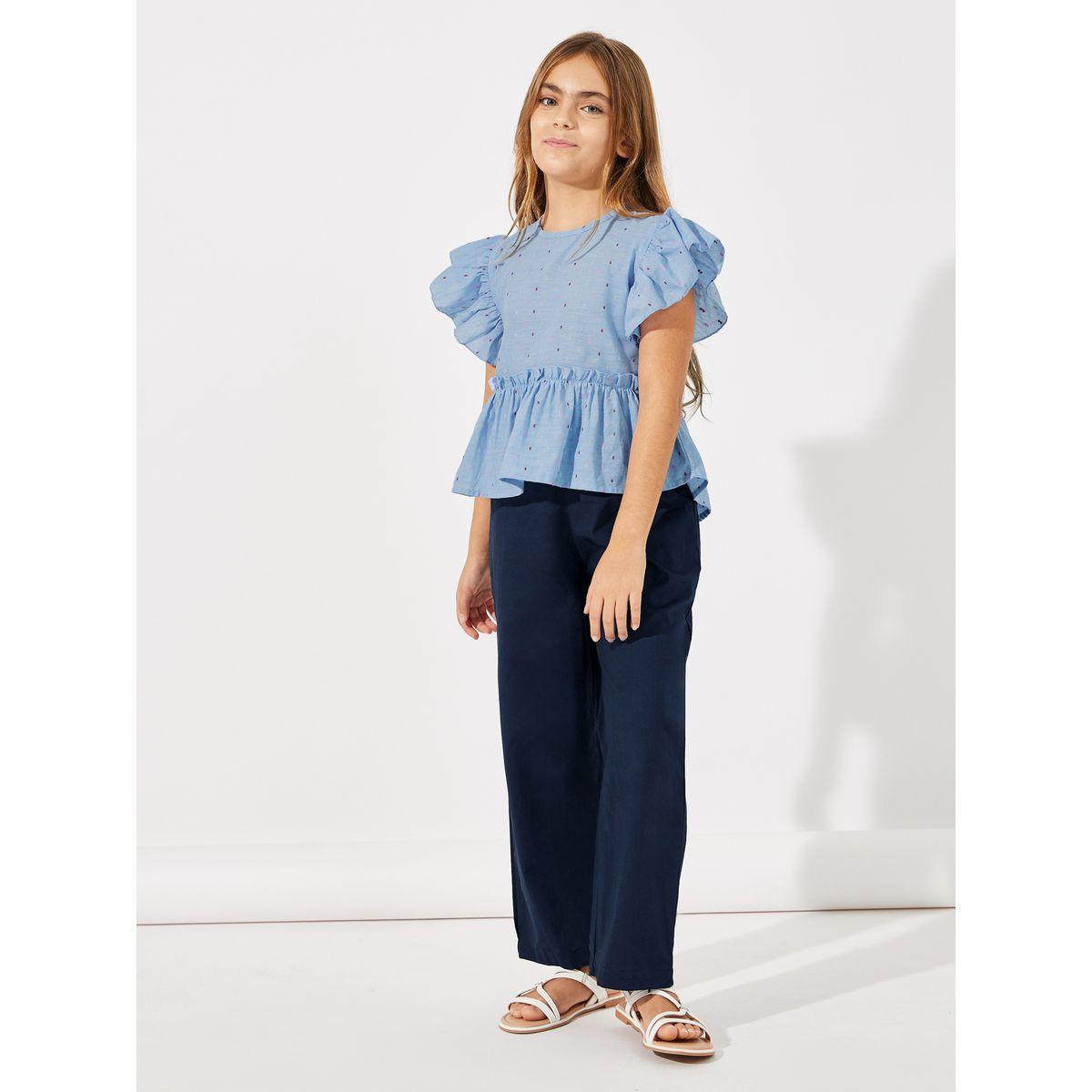 Styli Ruffled Peplum Top & Straight Leg Pants Set-girls-clothing-setsandcoords-image-1