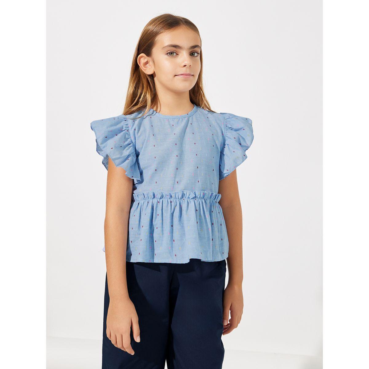 Styli Ruffled Peplum Top & Straight Leg Pants Set-girls-clothing-setsandcoords-image-2