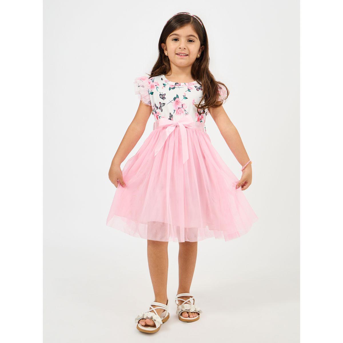Styli Floral Print Mesh Hem Dress-girls-clothing-dressesandjumpsuits-image-1