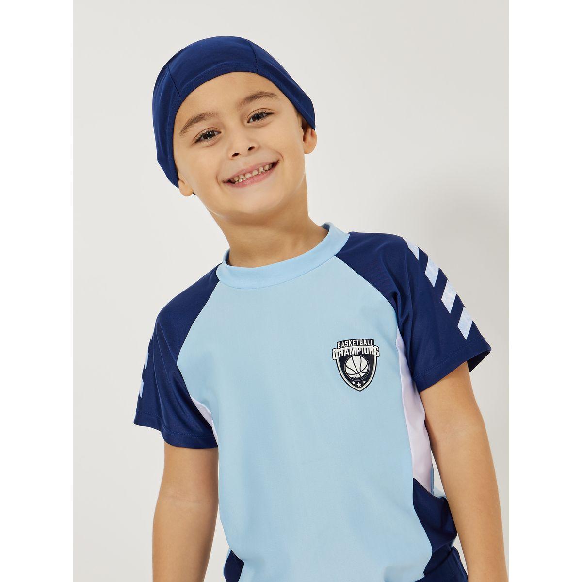 Styli Pack of 3 - Raglan Sleeves Top, Shorts & Swimming Cap-boys-clothing-setsandcoords-image-6