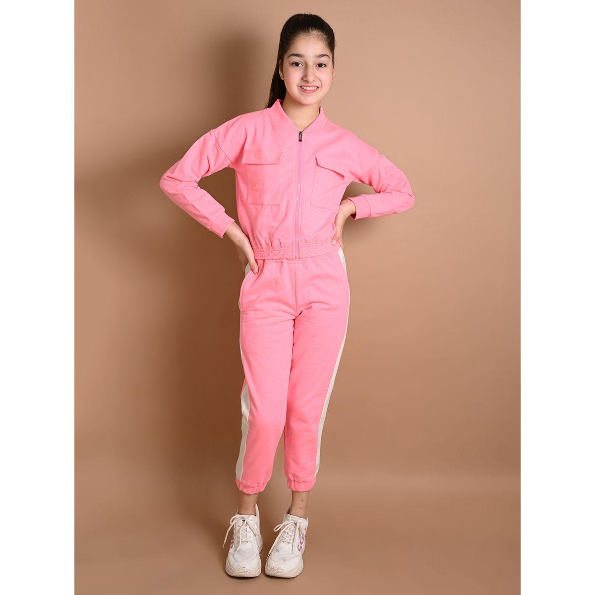 LilPicks X Styli  Solid Flap Pocket Jacket & Joggers Set-girls-clothing-setsandcoords-image-1