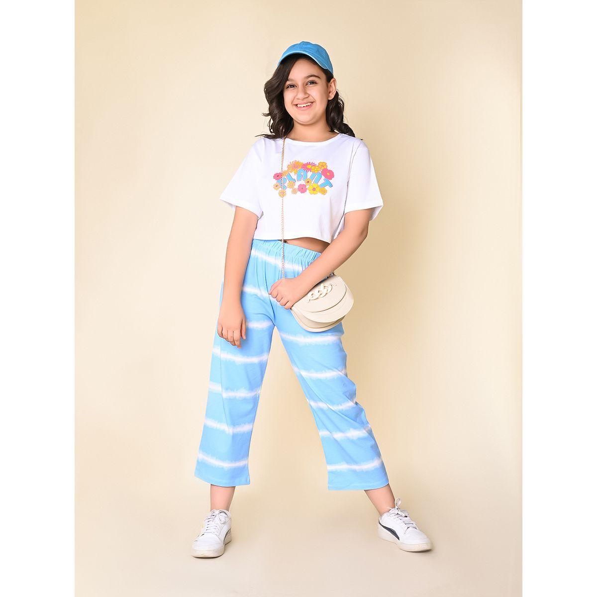 LilPicks X Styli  Floral Print Crop T-Shirt & Dyed Pants Set-girls-clothing-setsandcoords-image-1