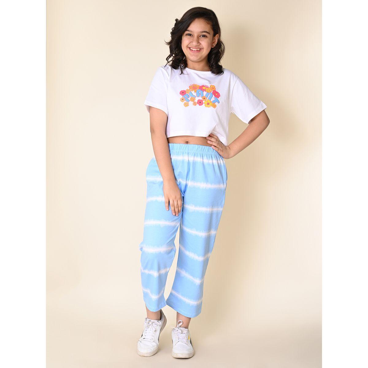 LilPicks X Styli  Floral Print Crop T-Shirt & Dyed Pants Set-girls-clothing-setsandcoords-image-2