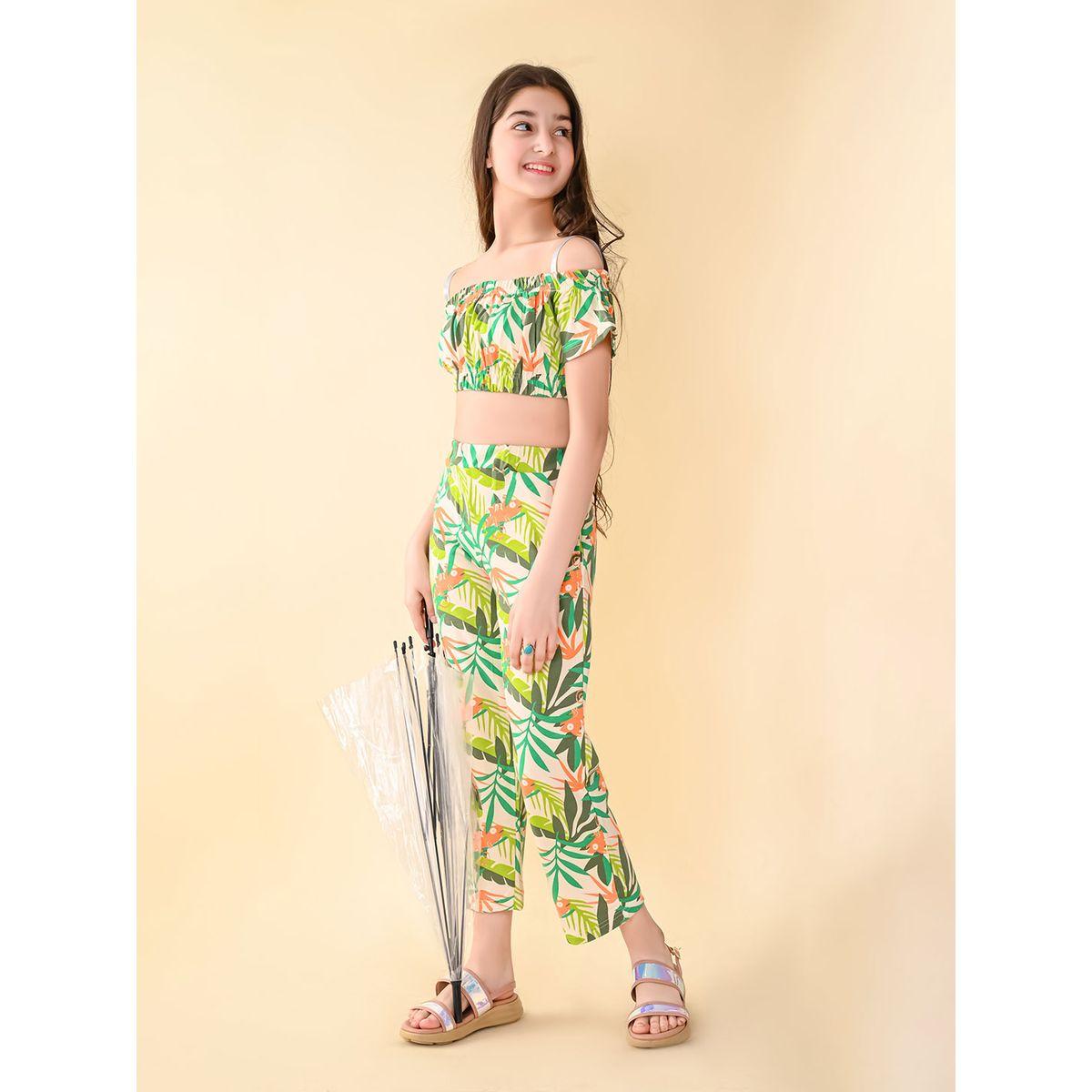 LilPicks X Styli  Tropical Print Crop Top & Pants Set-girls-clothing-setsandcoords-image-1
