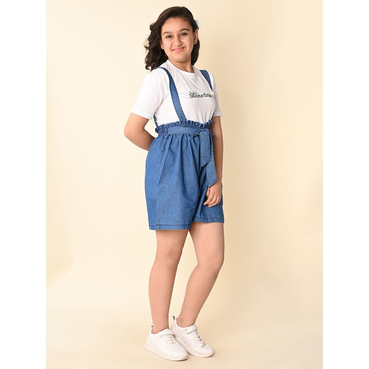 LilPicks X Styli  Text Print T-Shirt & Denim Dungaree Set-girls-clothing-setsandcoords-image-3