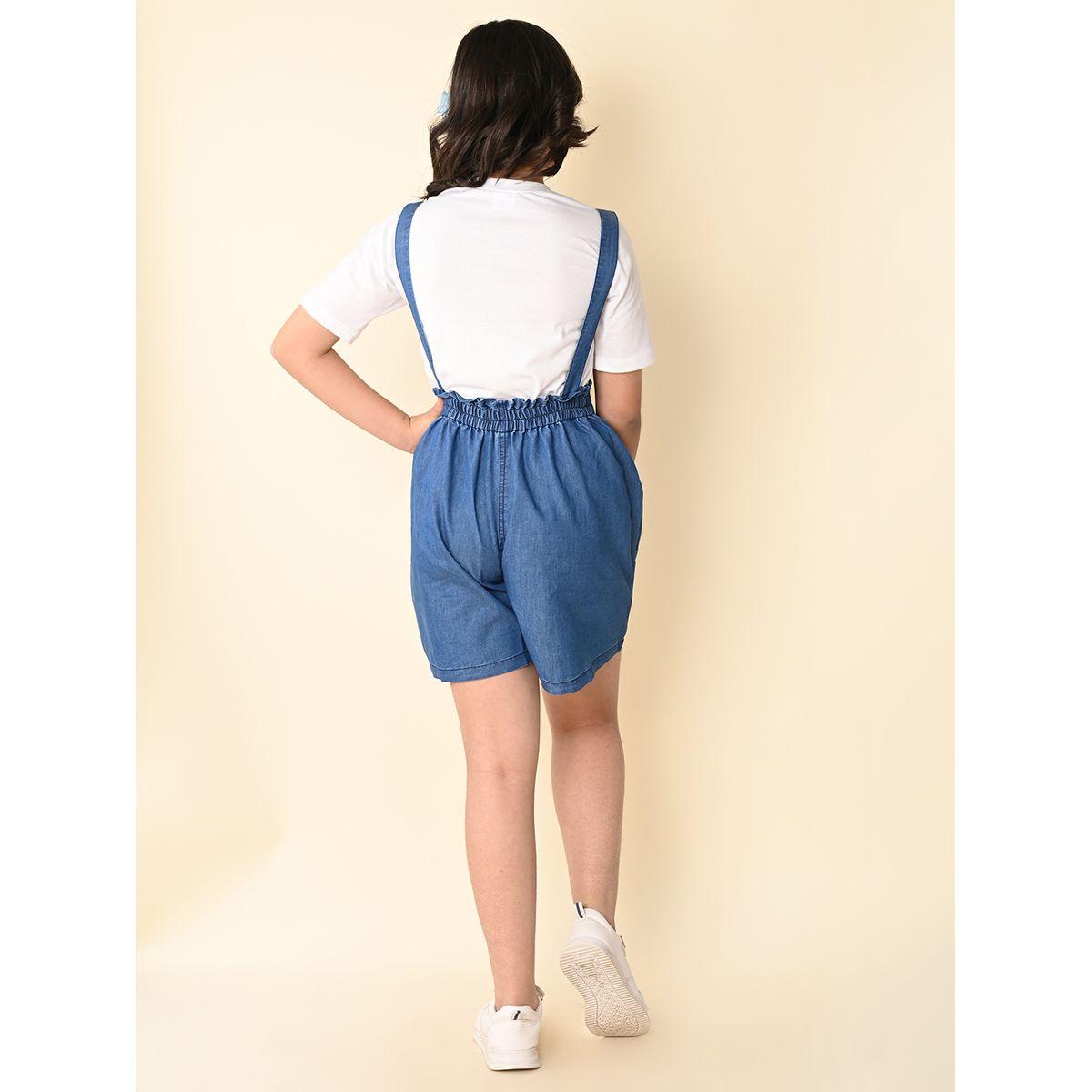 LilPicks X Styli  Text Print T-Shirt & Denim Dungaree Set-girls-clothing-setsandcoords-image-4
