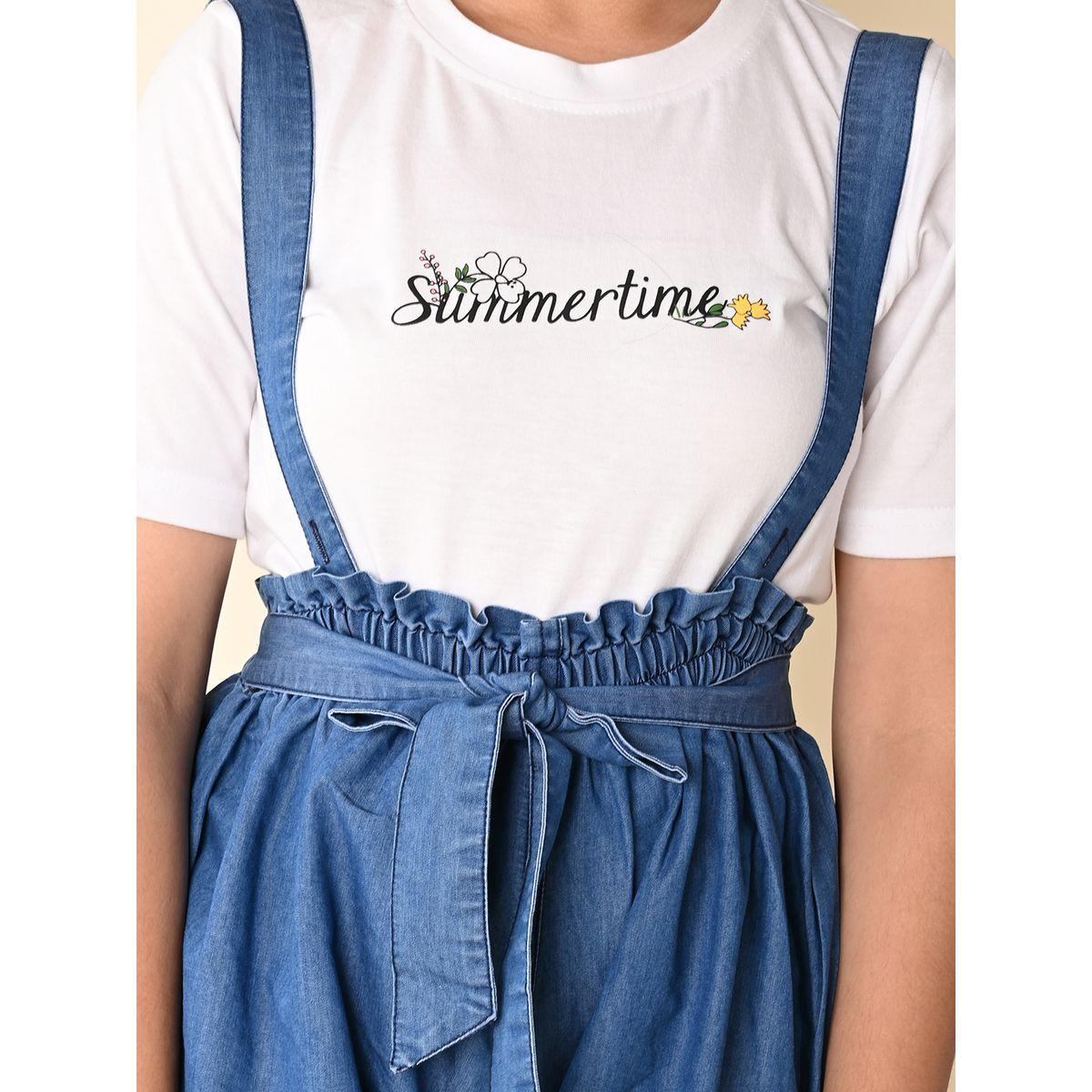 LilPicks X Styli  Text Print T-Shirt & Denim Dungaree Set-girls-clothing-setsandcoords-image-5
