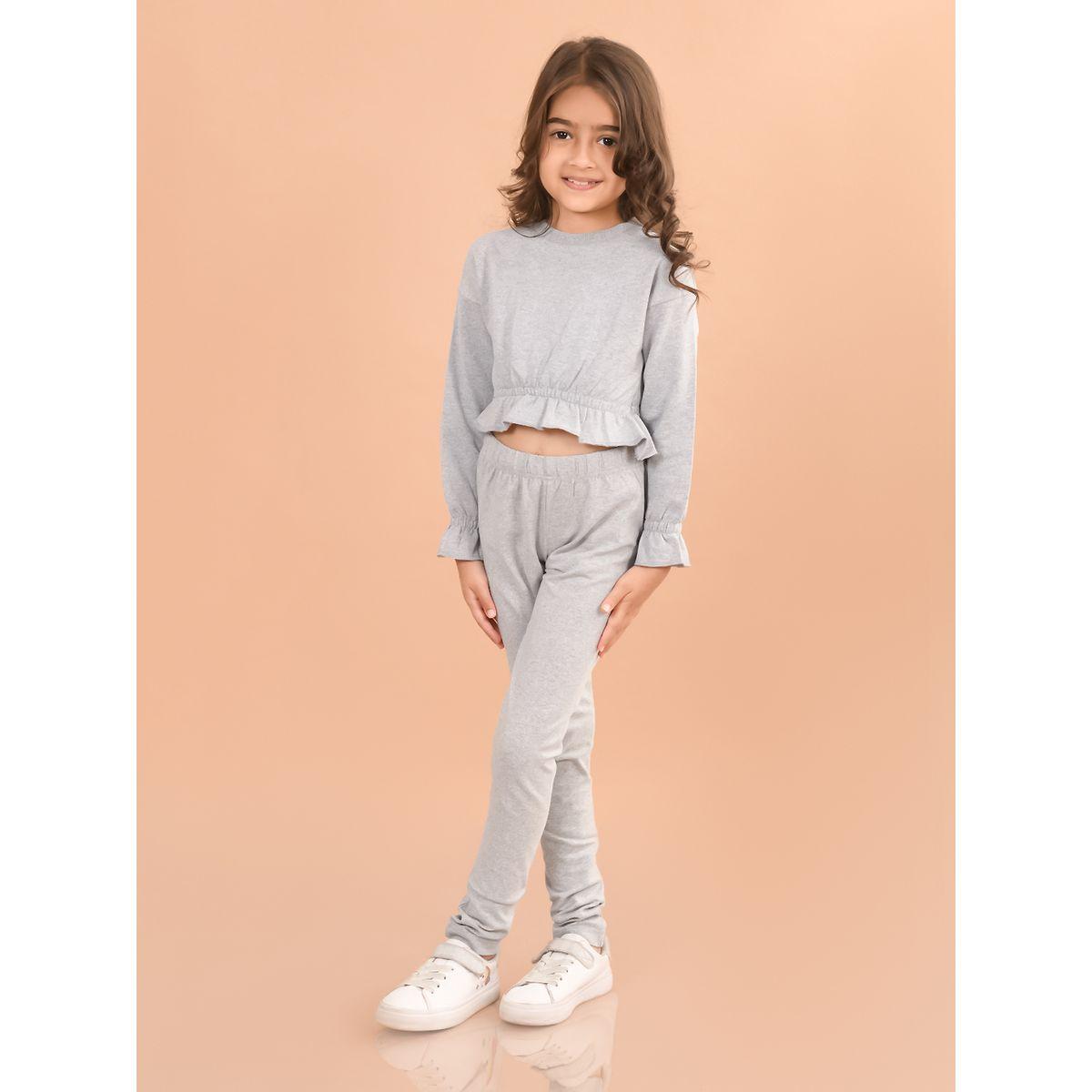 مجموعة من ليقنز مع بلوزة قصيرة بحافة كشكش ليل بيكس × ستايلي-girls-clothing-setsandcoords-image-1
