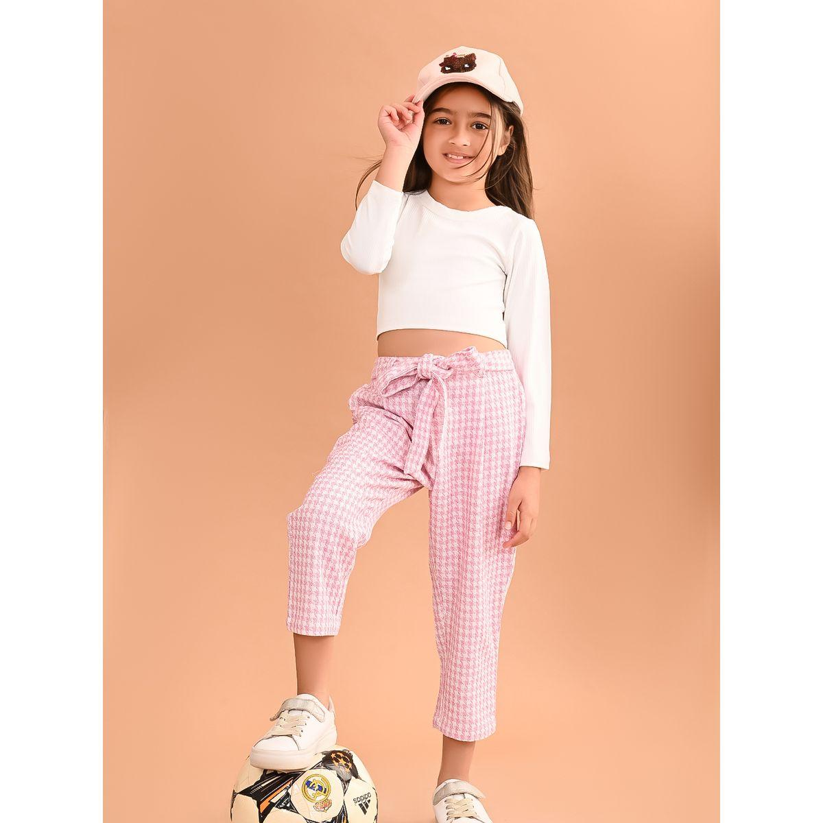 مجموعة من بنطال بنمط جينغام مع بلوزة قصيرة مضلعة ليل بيكس × ستايلي-girls-clothing-setsandcoords-image-2