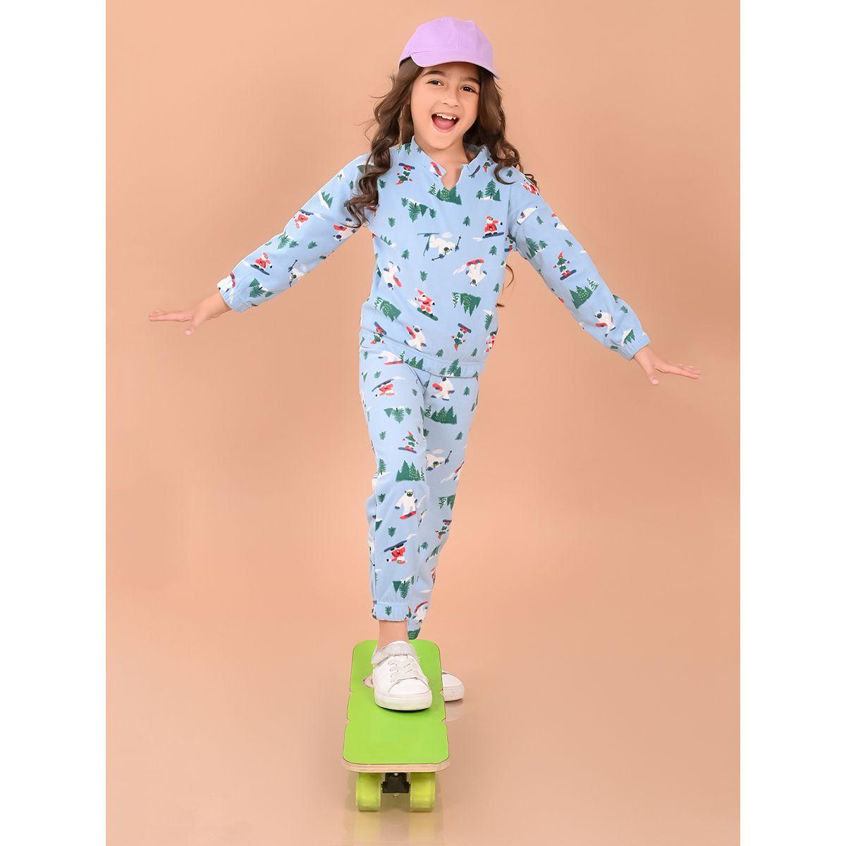 مجموعة من جوغر مع سويت شيرت فليس بطبعة جرافيك ليل بيكس × ستايلي-girls-clothing-setsandcoords-image-1