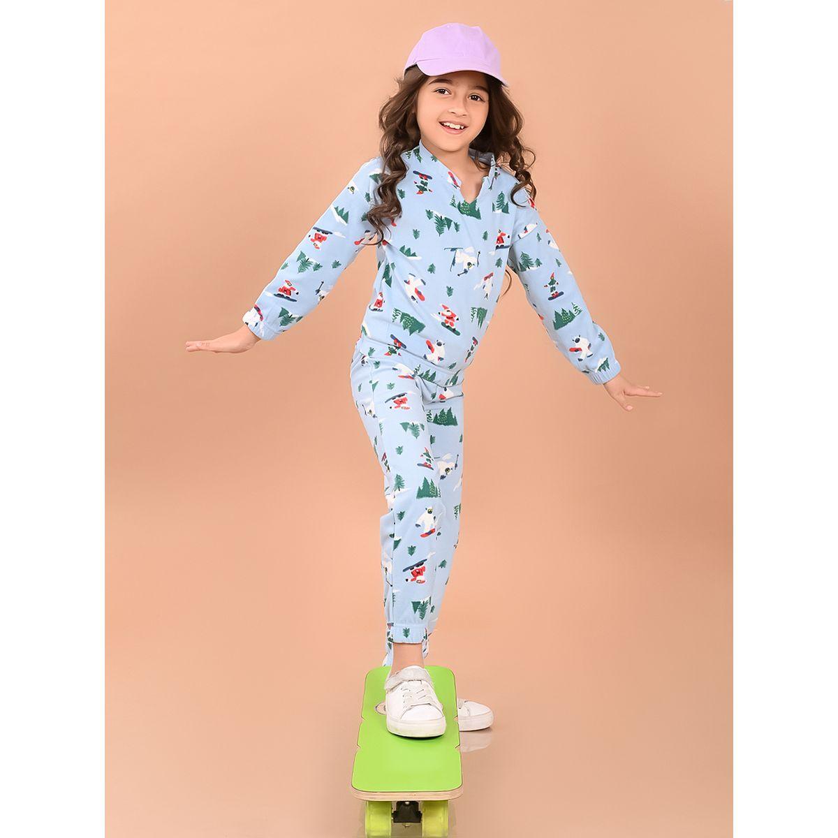 مجموعة من جوغر مع سويت شيرت فليس بطبعة جرافيك ليل بيكس × ستايلي-girls-clothing-setsandcoords-image-2