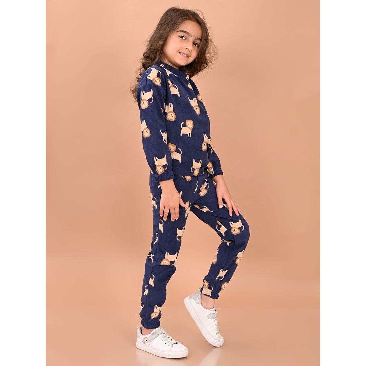 مجموعة من جوغر مع سويت شيرت فليس بطبعة اسد ليل بيكس × ستايلي-girls-clothing-setsandcoords-image-3