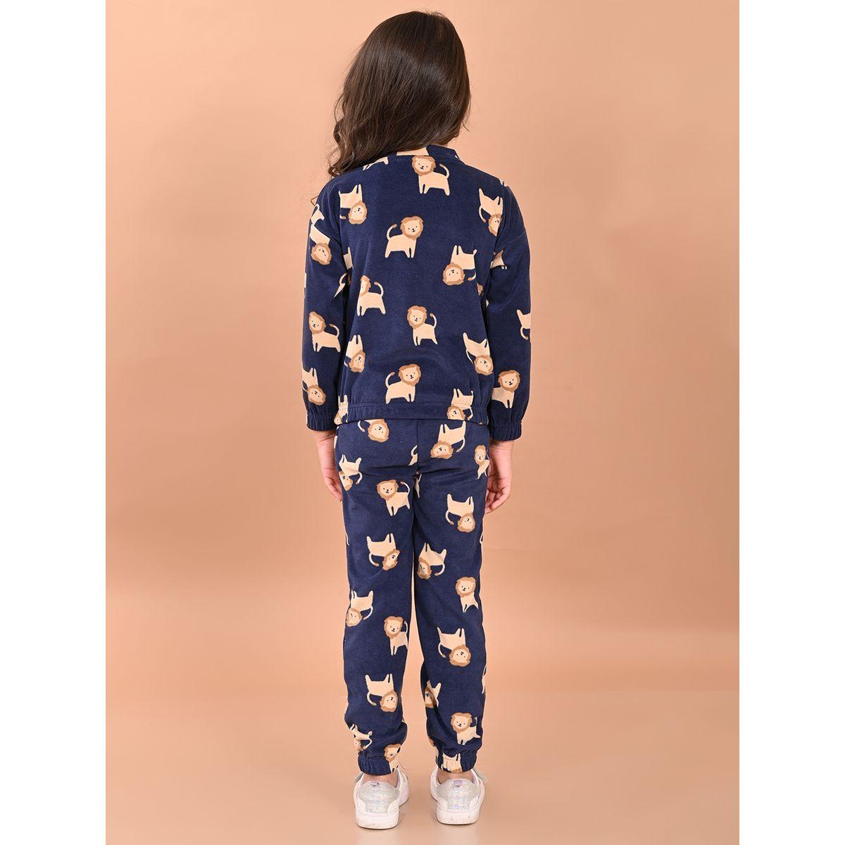 مجموعة من جوغر مع سويت شيرت فليس بطبعة اسد ليل بيكس × ستايلي-girls-clothing-setsandcoords-image-4