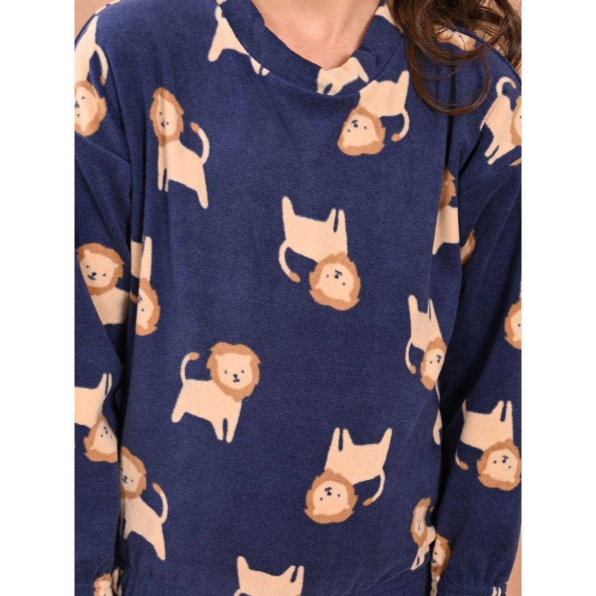 مجموعة من جوغر مع سويت شيرت فليس بطبعة اسد ليل بيكس × ستايلي-girls-clothing-setsandcoords-image-5