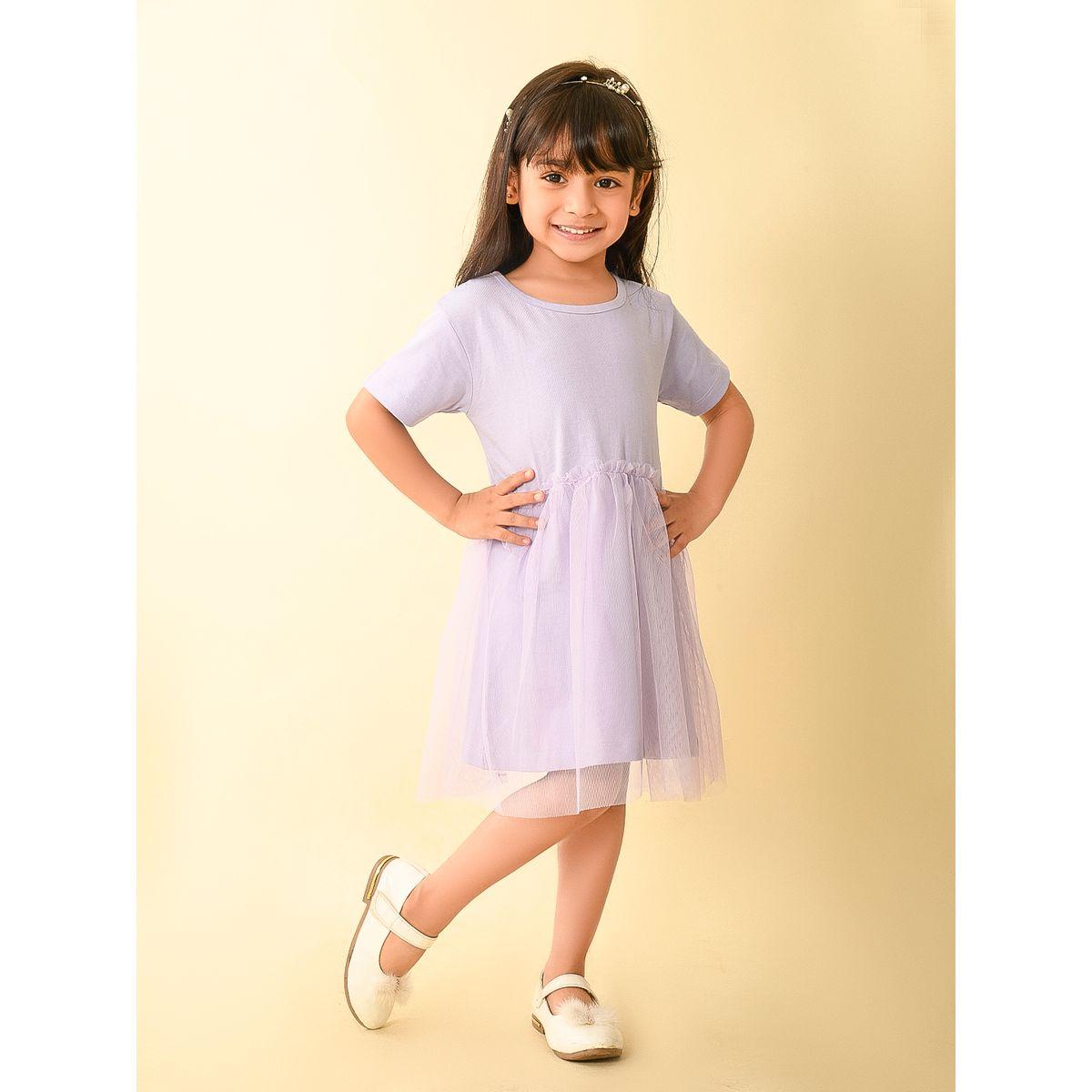 LilPicks X Styli  Solid Mesh Insert Dress-girls-clothing-dressesandjumpsuits-image-1