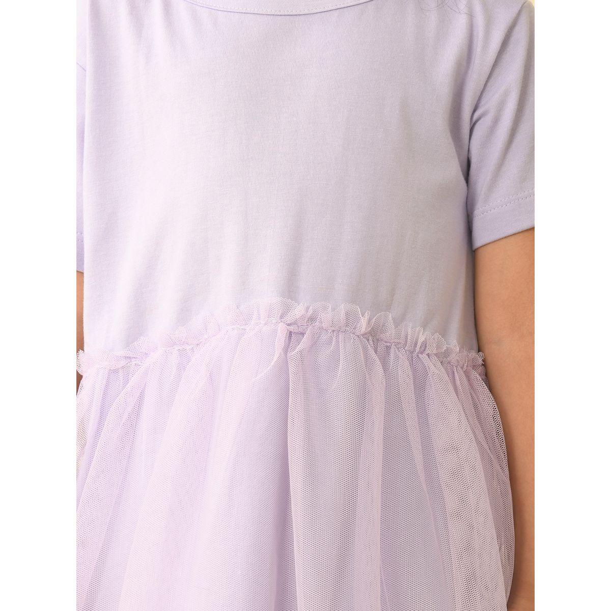 LilPicks X Styli  Solid Mesh Insert Dress-girls-clothing-dressesandjumpsuits-image-2