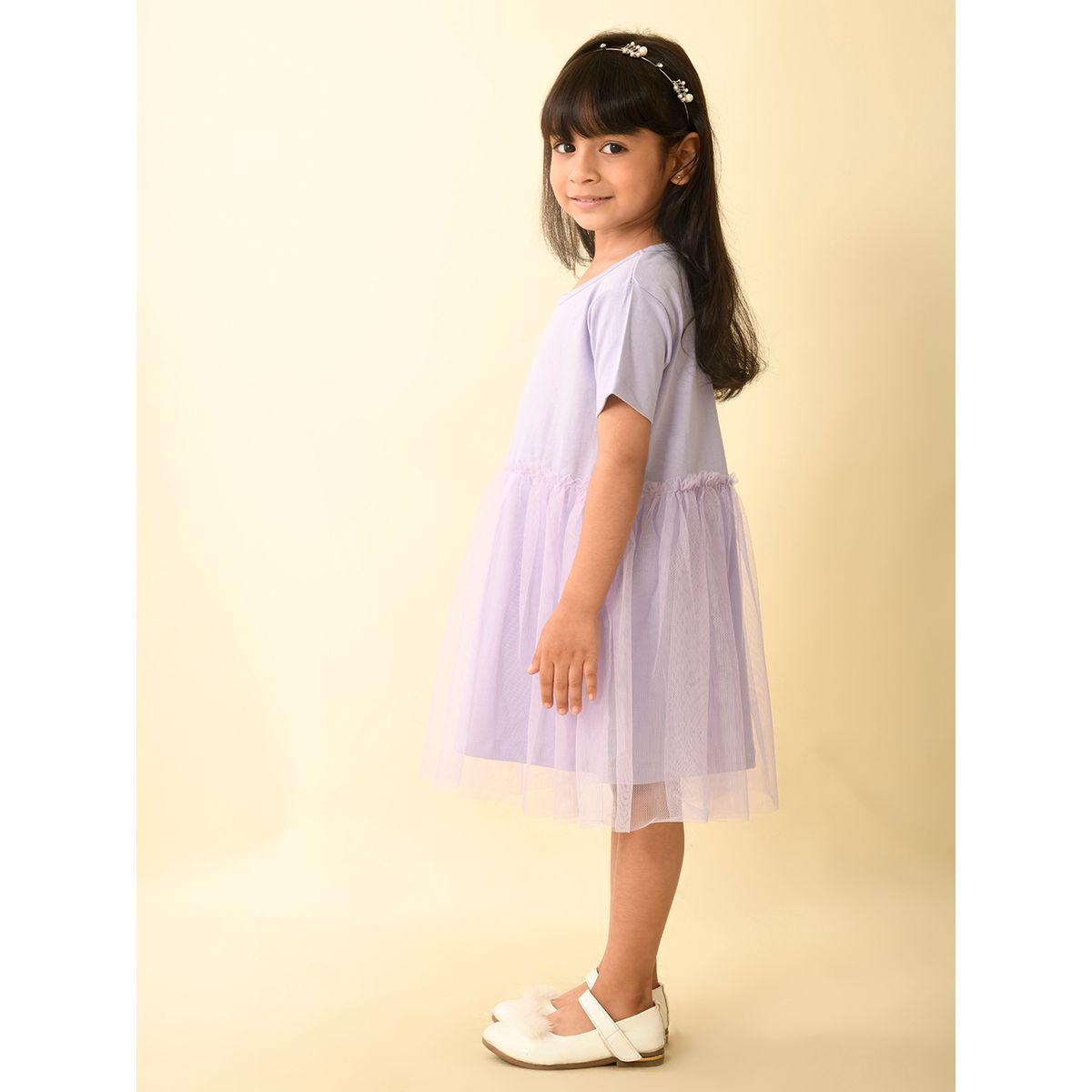 LilPicks X Styli  Solid Mesh Insert Dress-girls-clothing-dressesandjumpsuits-image-3