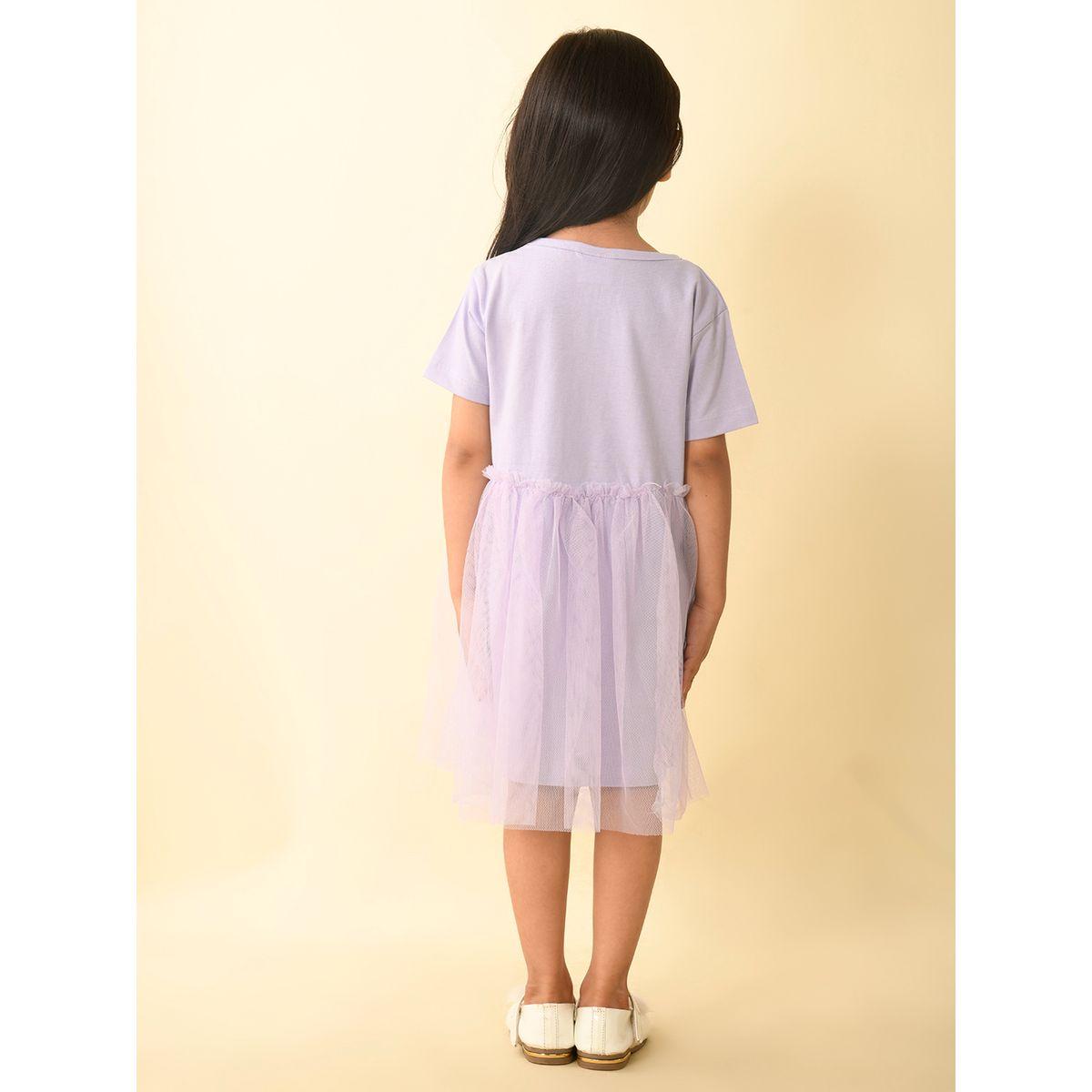 LilPicks X Styli  Solid Mesh Insert Dress-girls-clothing-dressesandjumpsuits-image-4