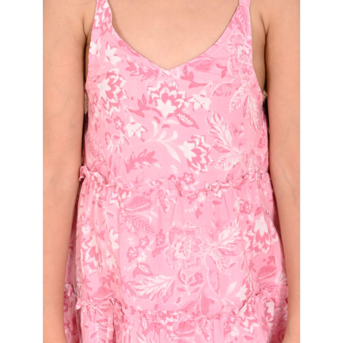 فستان مطبع بزهور مع كسرات واربطة كروس ليل بيكس × ستايلي-girls-clothing-dressesandjumpsuits-image-2