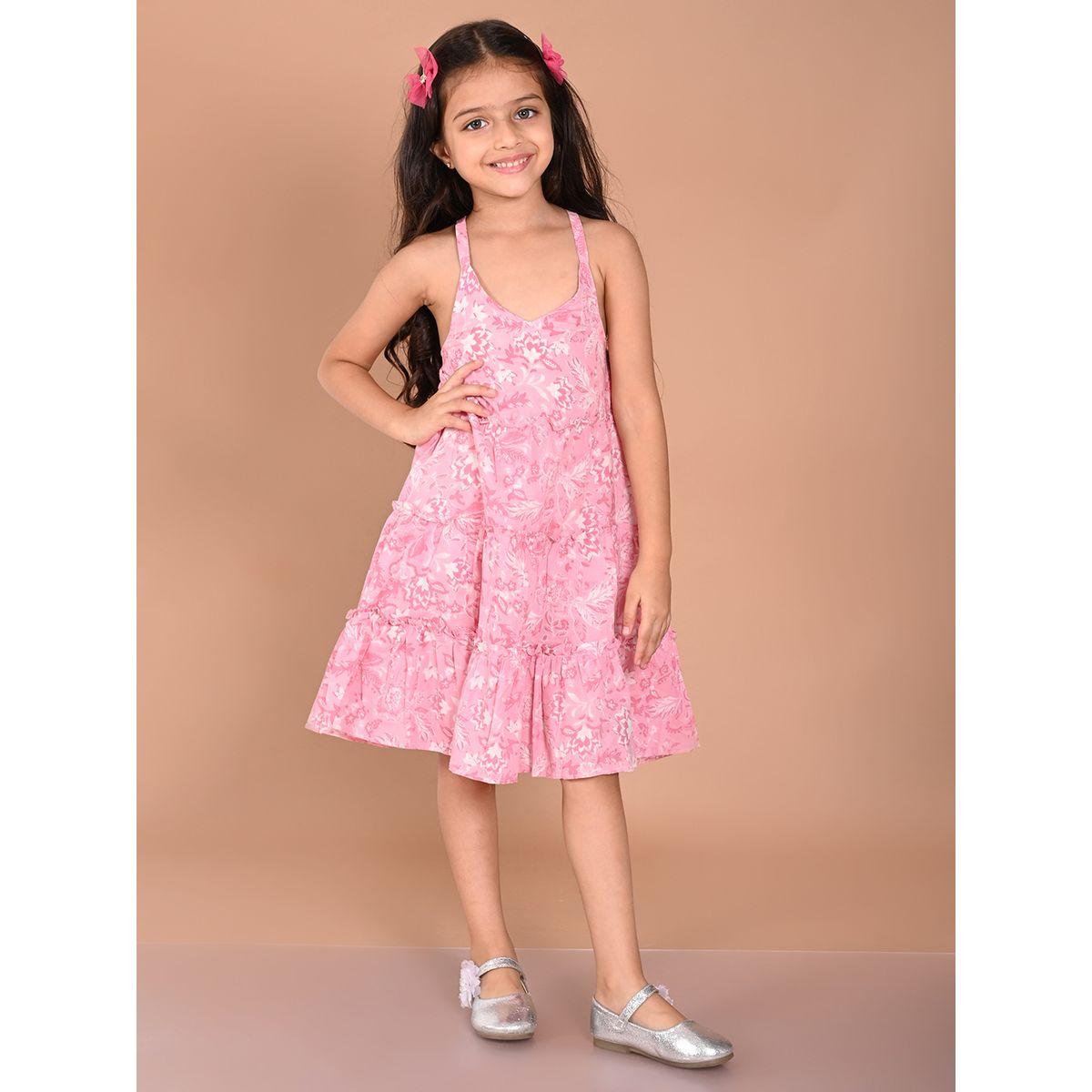 فستان مطبع بزهور مع كسرات واربطة كروس ليل بيكس × ستايلي-girls-clothing-dressesandjumpsuits-image-3