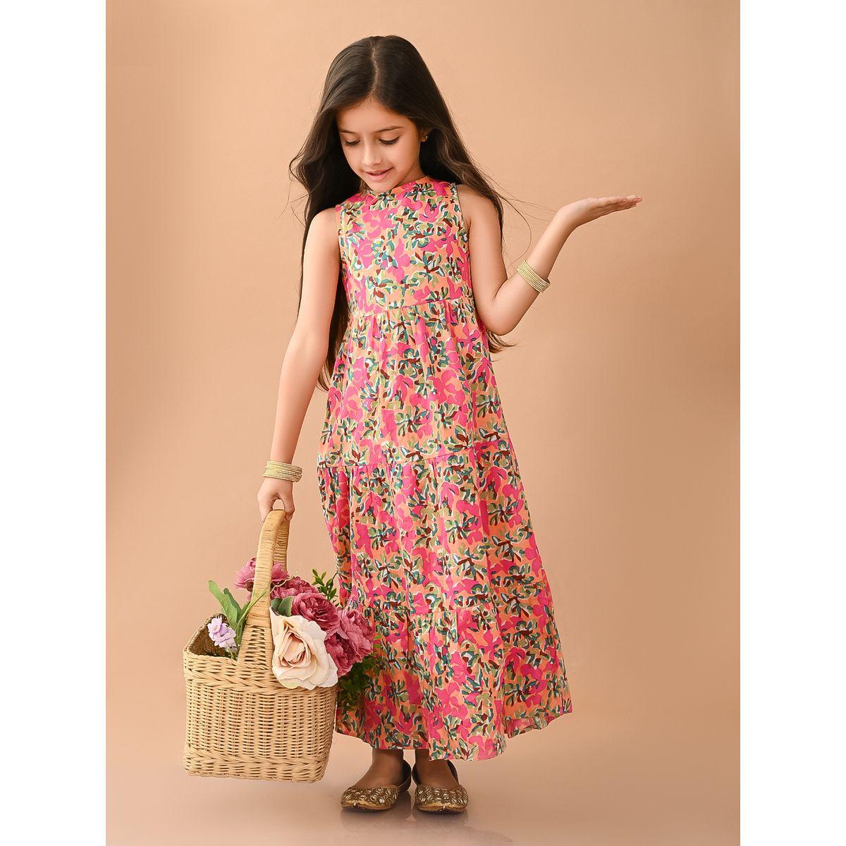 فستان مطبع بزهور مع كسرات ليل بيكس × ستايلي-girls-clothing-dressesandjumpsuits-image-1