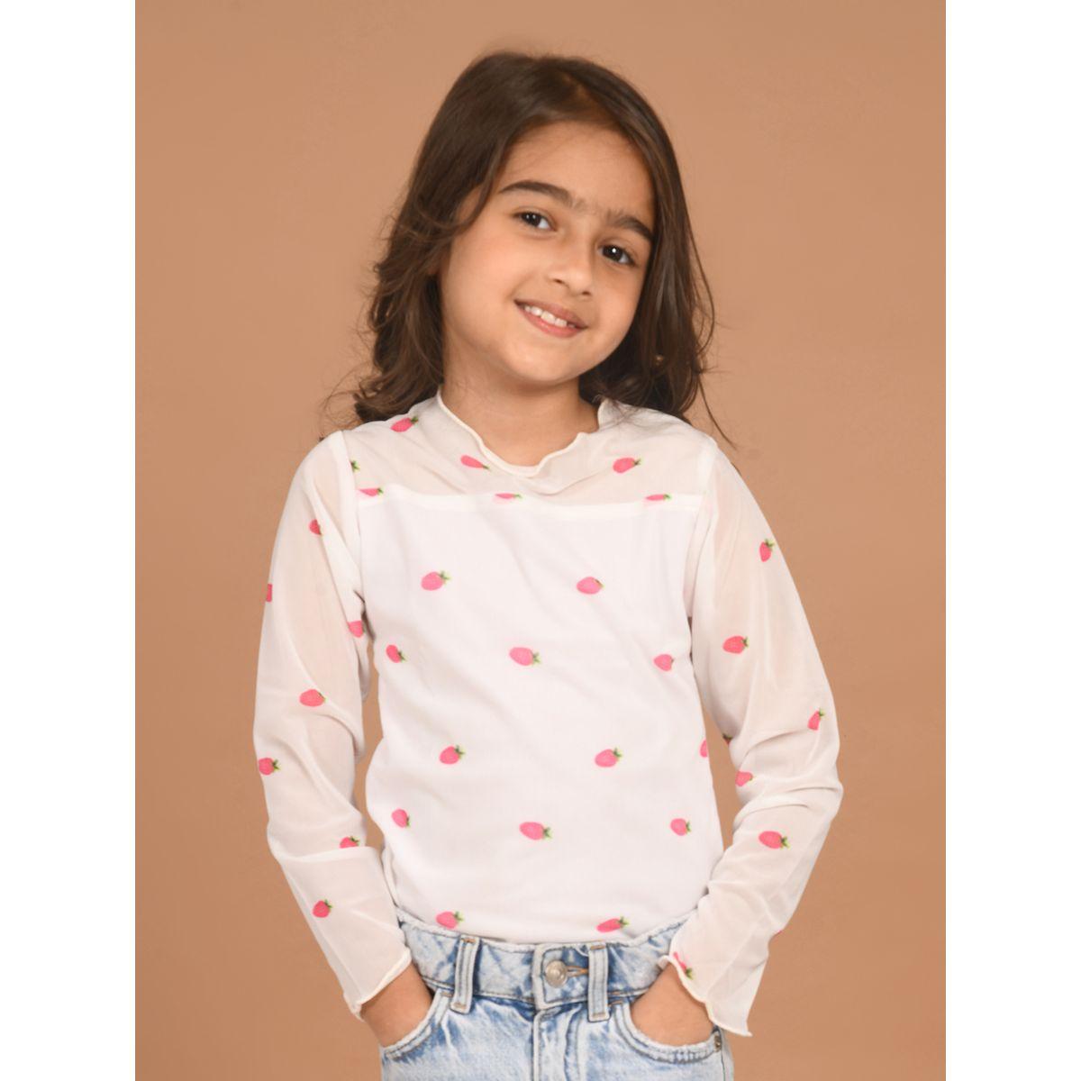 بلوزة مطبعة بطبعة فراولة مع اكمام طويلة ليل بيكس × ستايلي-girls-clothing-blousesandshirts-image-2