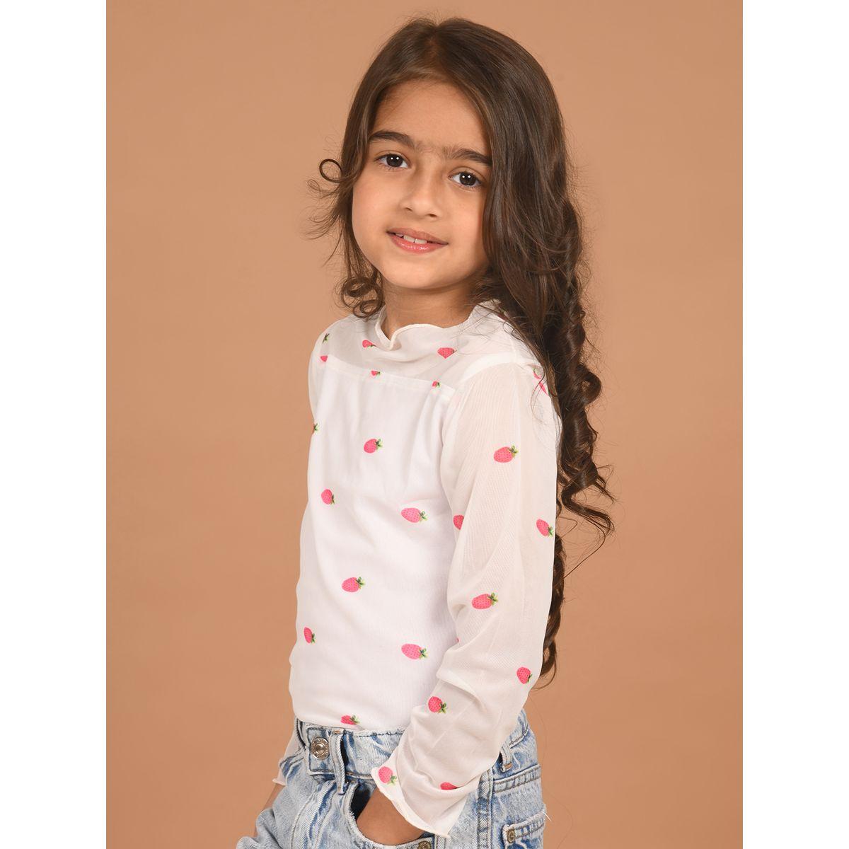 بلوزة مطبعة بطبعة فراولة مع اكمام طويلة ليل بيكس × ستايلي-girls-clothing-blousesandshirts-image-4