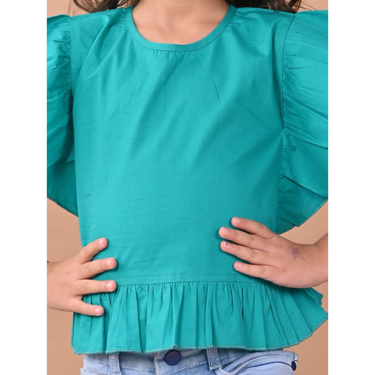 LilPicks X Styli  Solid Frill Sleeves Top-girls-clothing-blousesandshirts-image-2