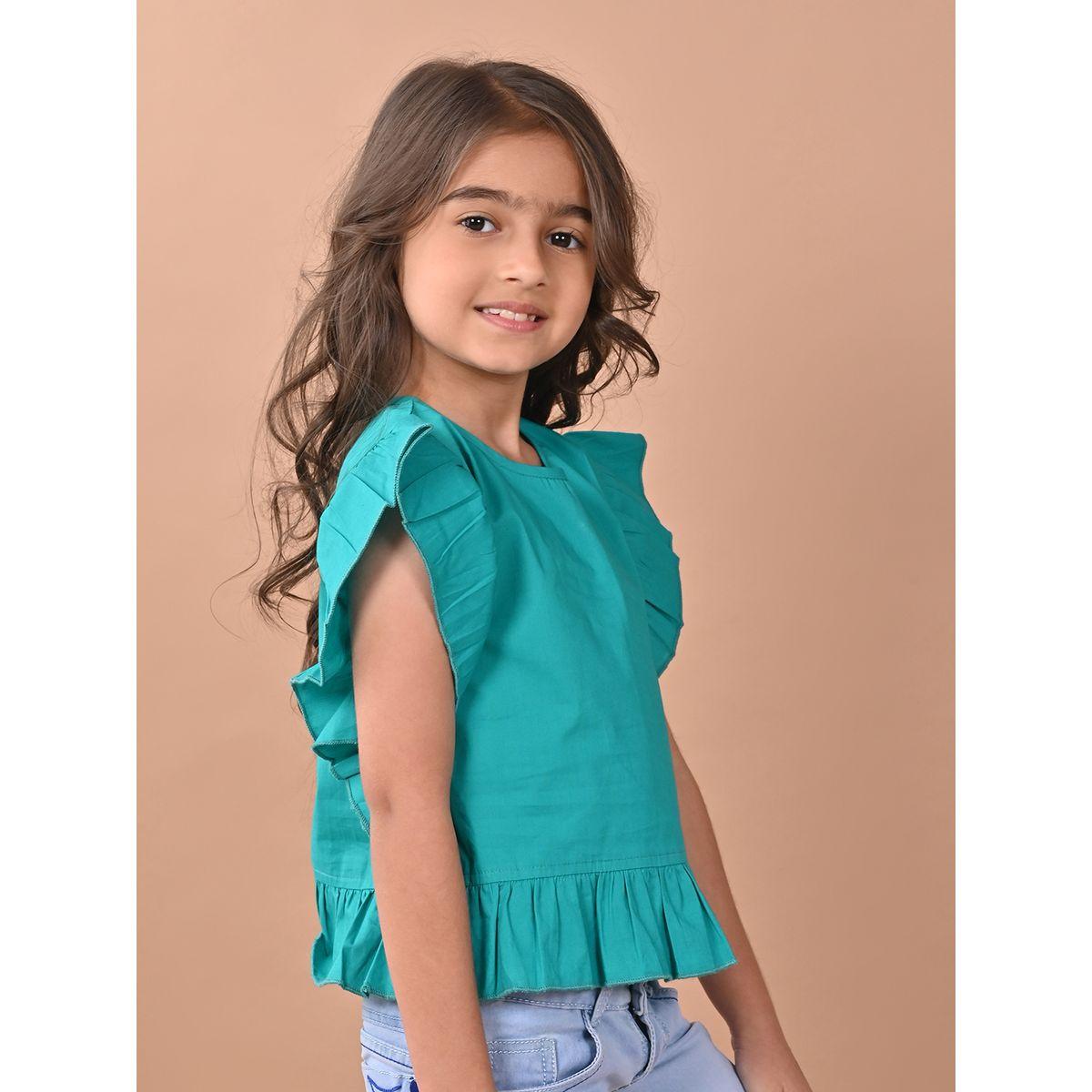 LilPicks X Styli  Solid Frill Sleeves Top-girls-clothing-blousesandshirts-image-4
