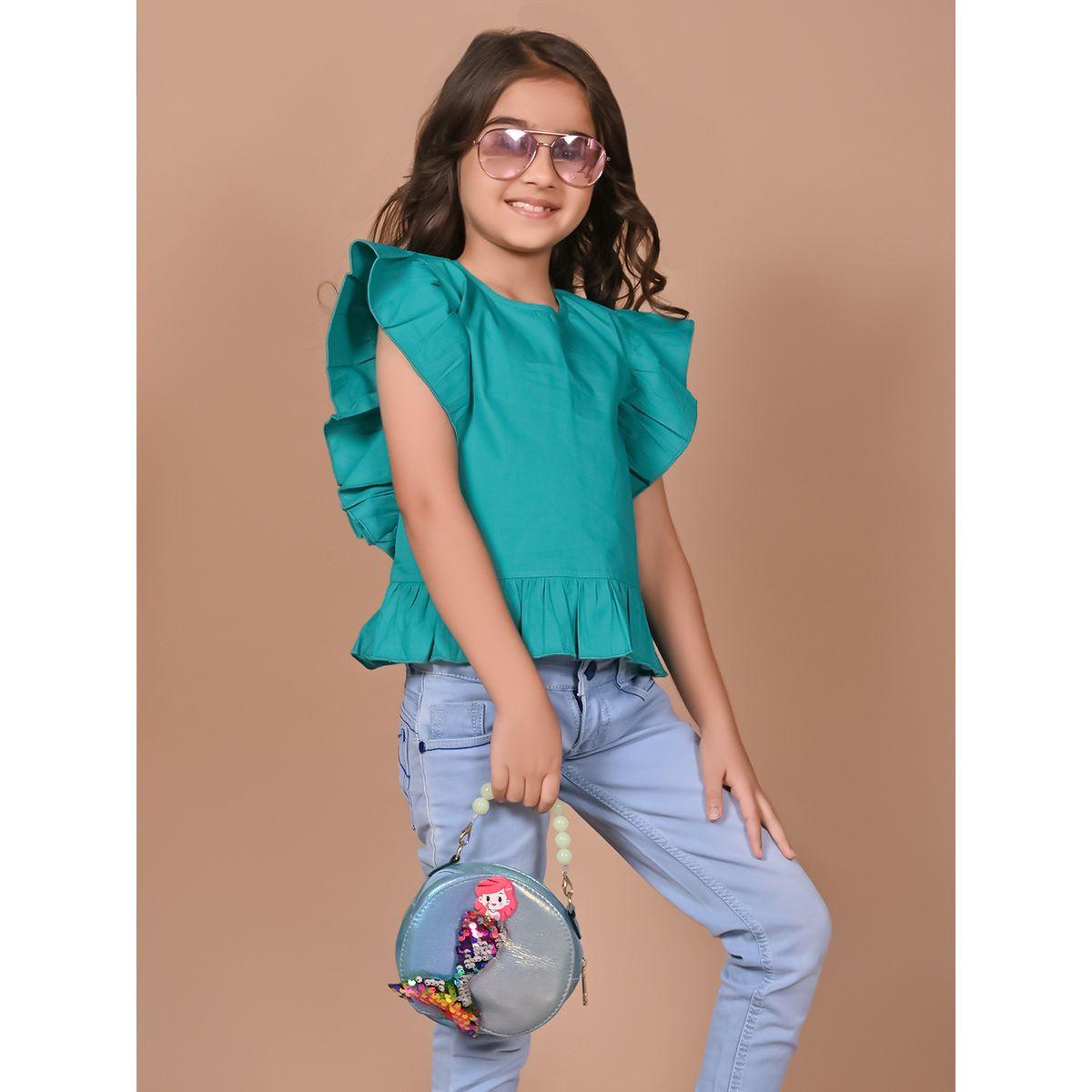 بلوزة سادة بتفاصيل كشكش ليل بيكس × ستايلي-girls-clothing-blousesandshirts-image-1