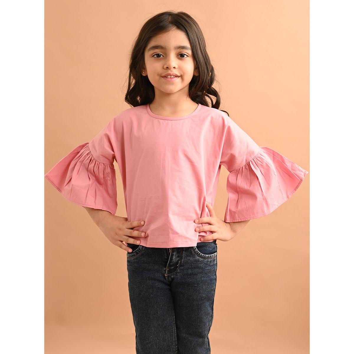 LilPicks X Styli  Solid Bell Sleeves Top-girls-clothing-blousesandshirts-image-2