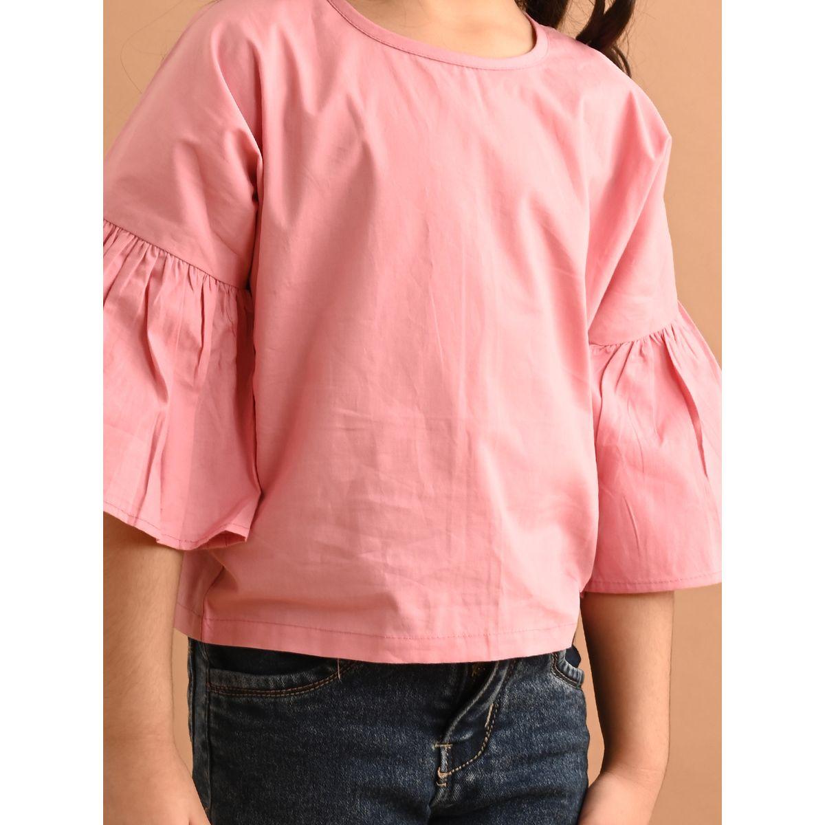بلوزة سادة مع اكمام بنمط جرس ليل بيكس × ستايلي-girls-clothing-blousesandshirts-image-3